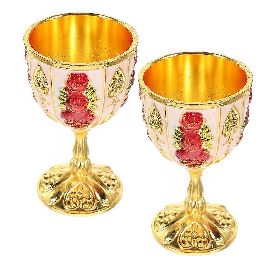 Vintage Metal Wine Cups For Weddings And Festivals In Red Color With Design And 2Pcs Set