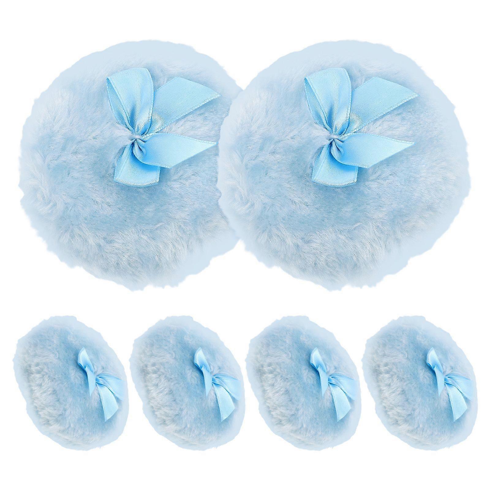 6pcs Soft Powder Puff: Fluffy Long Plush Loose Powder Applicator With Bow Handle For Gentle Skin Care - Portable For Diaper Changing And Travel Use