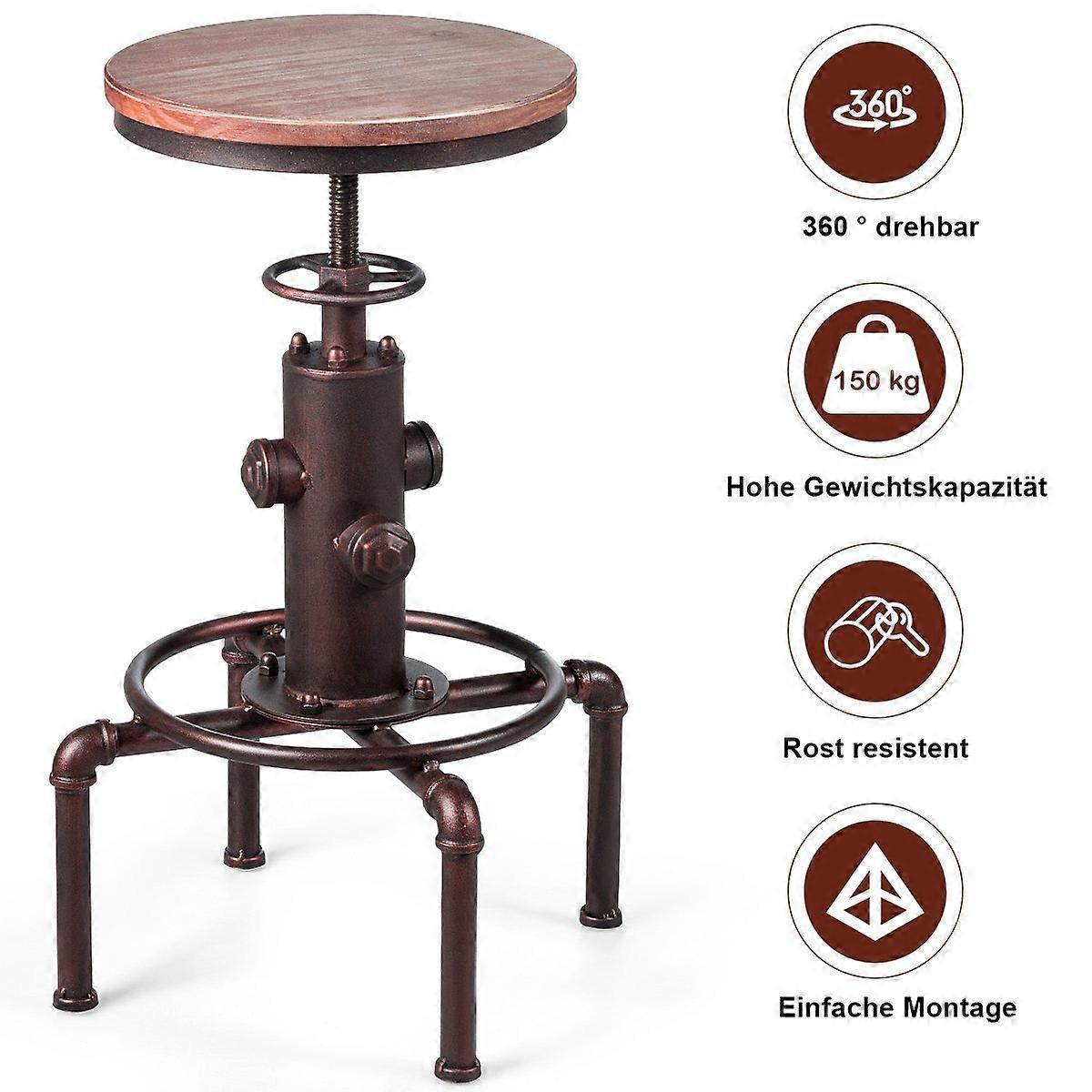 Height-adjustable bar stool, pine & iron, 59.5-75 cm