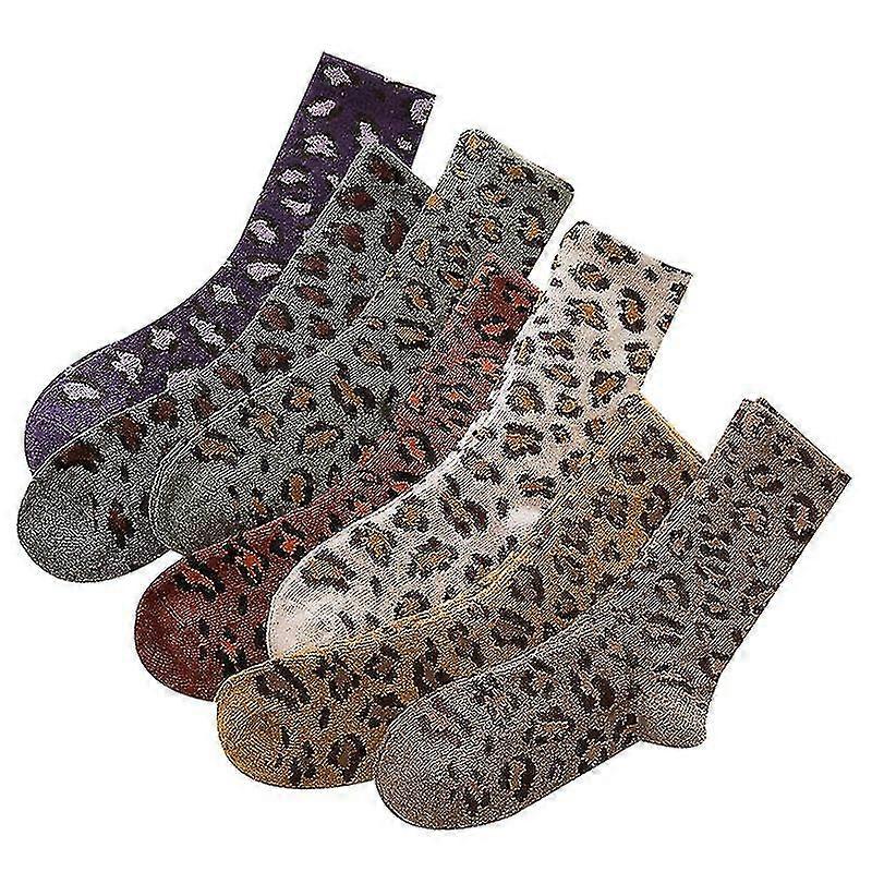 Frauen Dicke Leopard Print Wollsocken 7 Stück