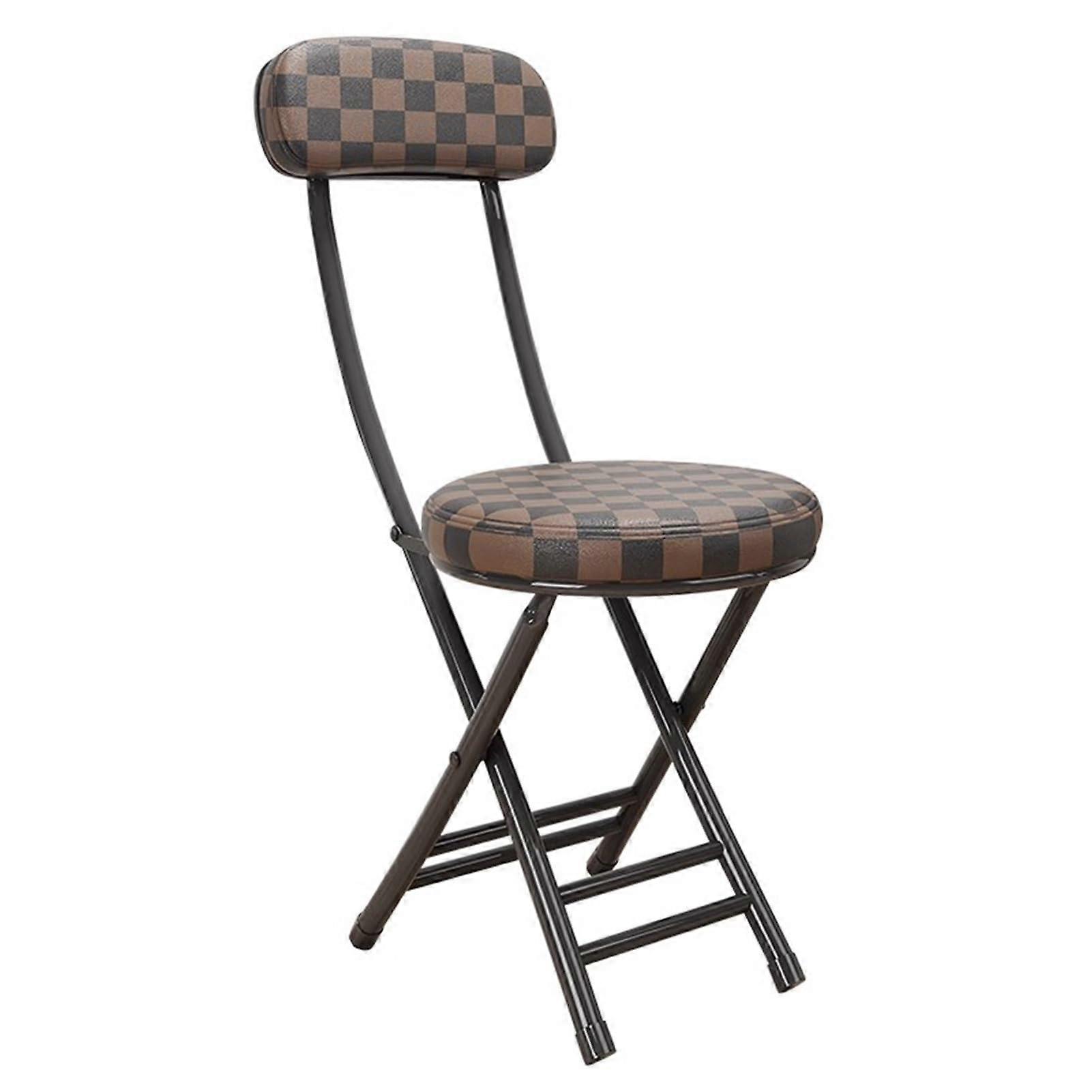 Folding Bar Stool With Backrest Portable Round Leather Cushion 47cm/19in, Supports 150kg, Outdoor Use Black/Brown