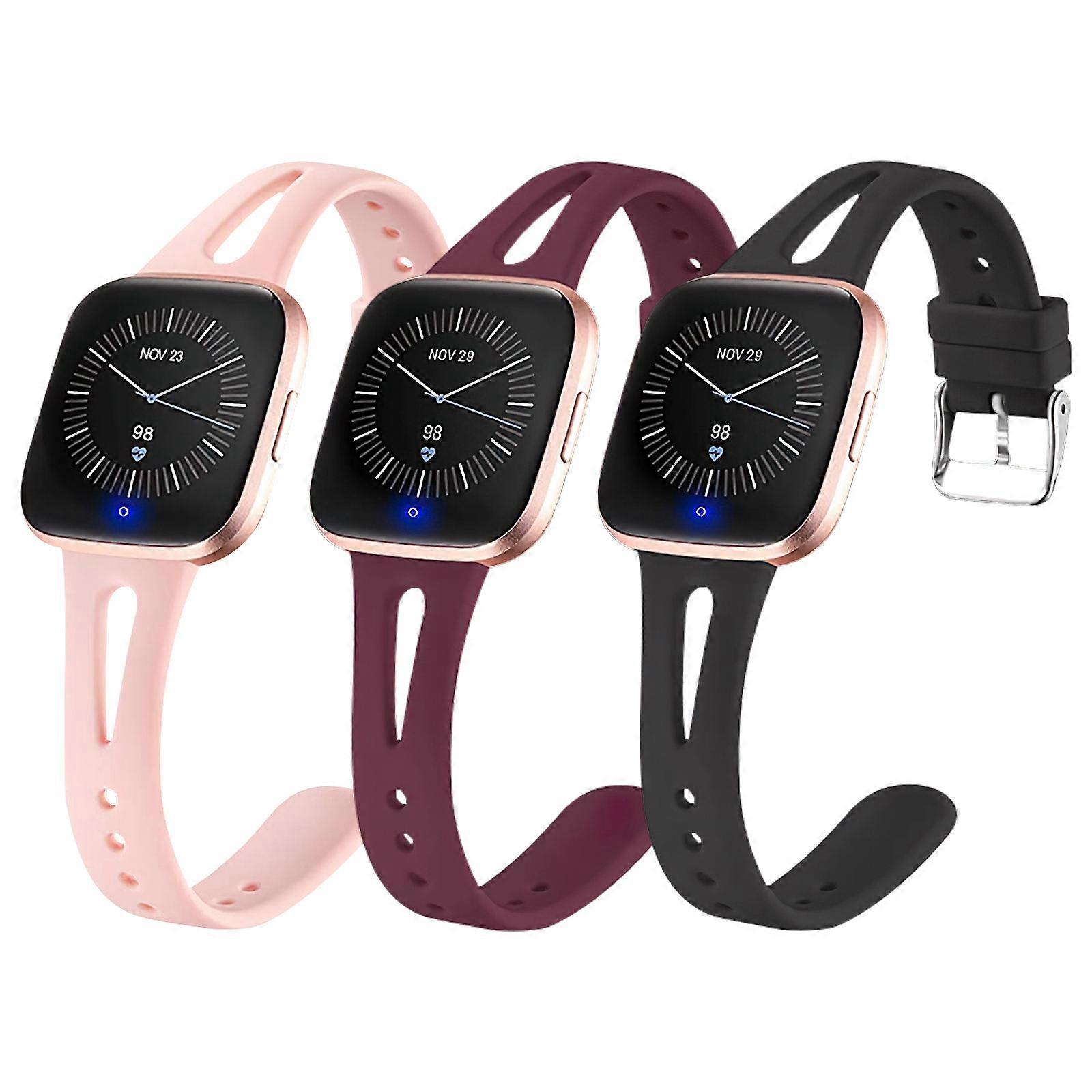Silicone Watch Band Wine Red Everyday Use Hollow Openings 3Pcs