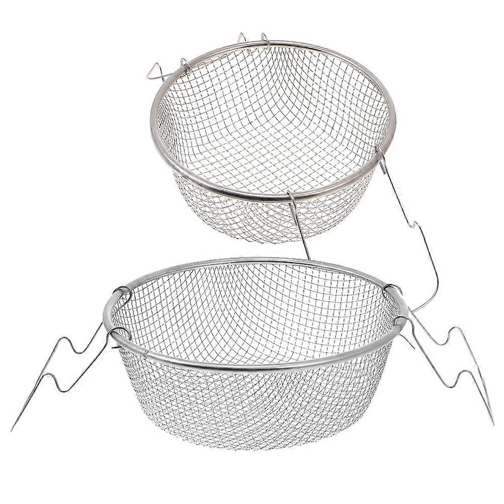 Frying Basket Stainless Steel Kitchen Use with Handle 2Pcs Silver Set