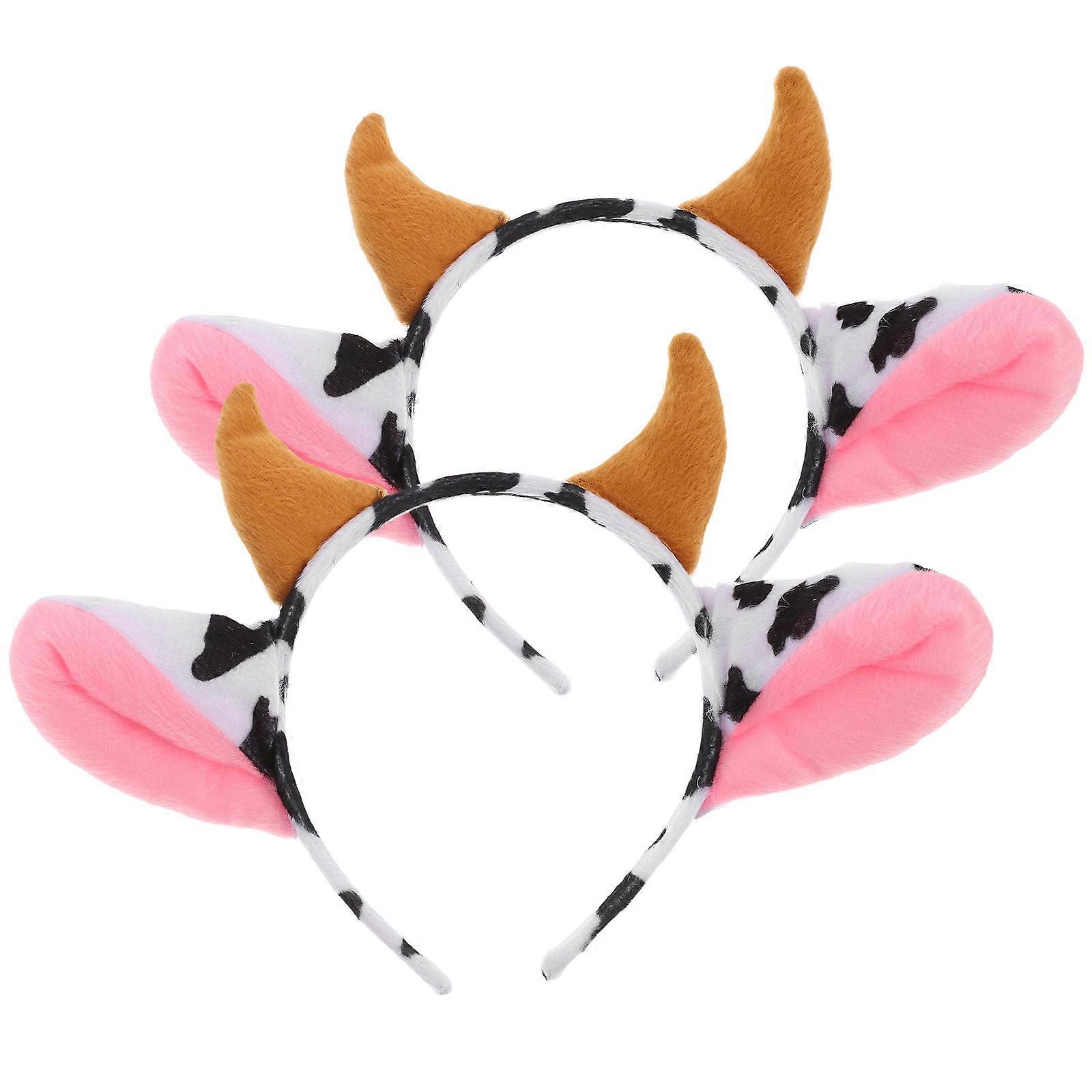 Cattle Headband Dairy Cow Ears and Horns Design for Party 4Pcs