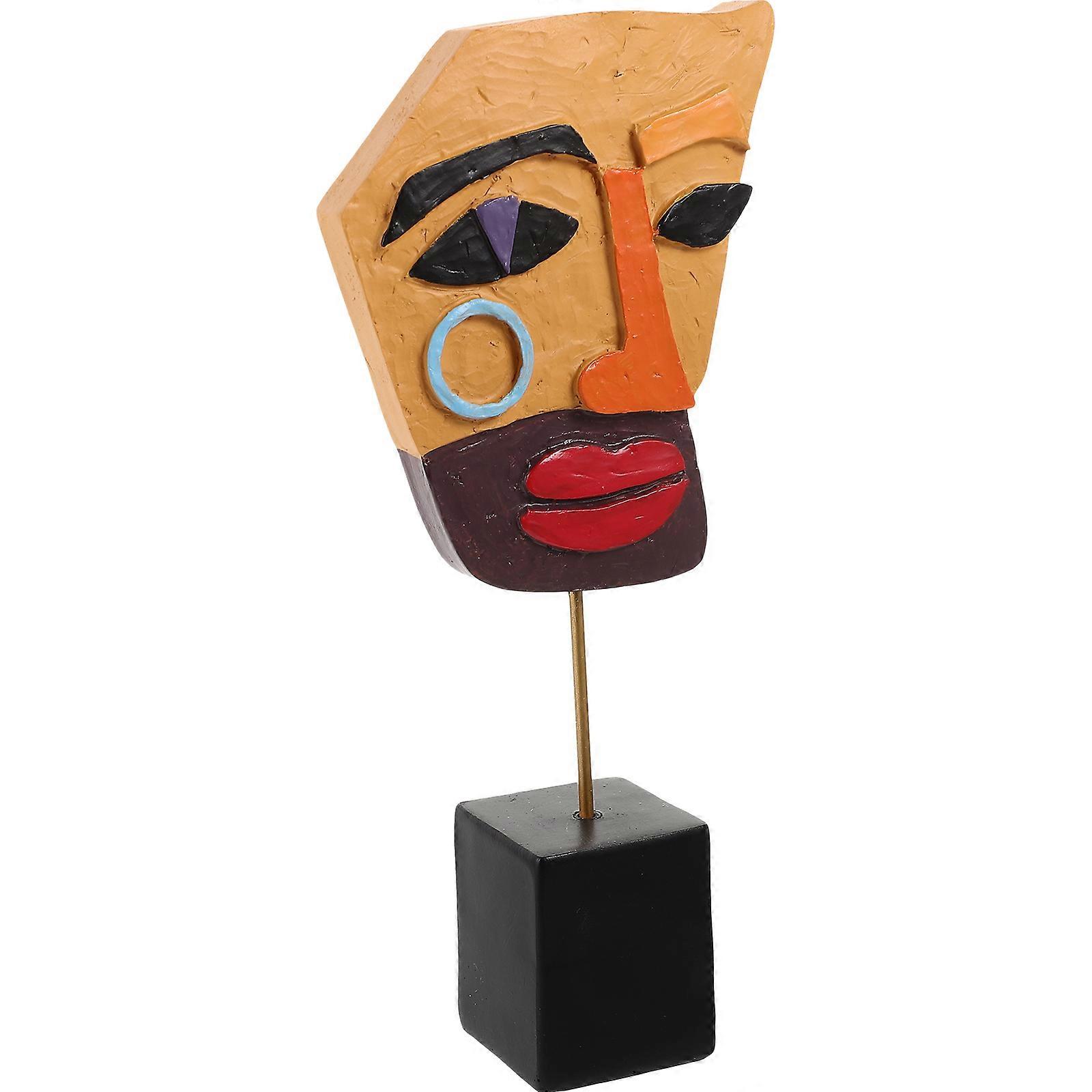 Resin Abstract Face Figurines for Decoration 2Pcs Colorful Desktop Statue