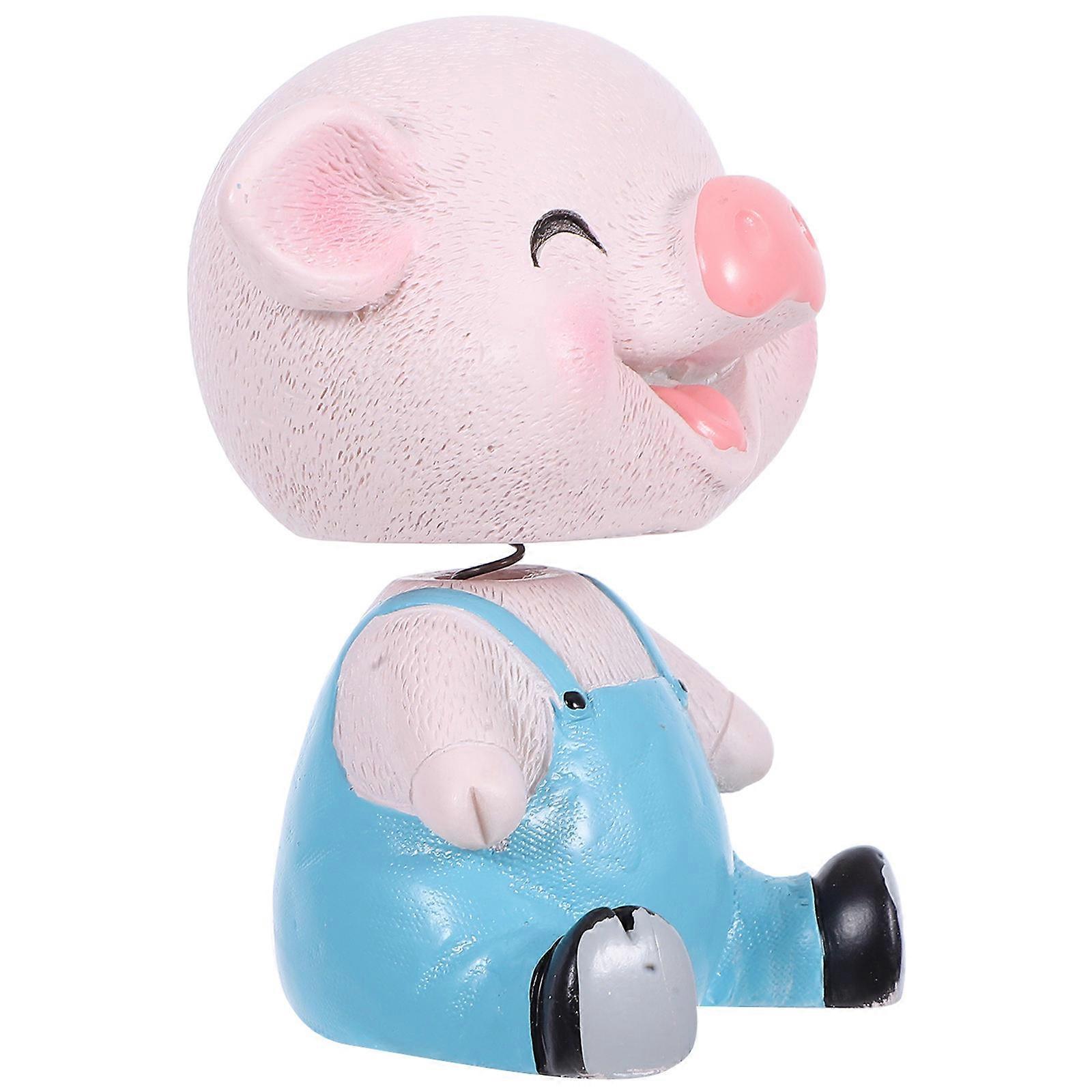 Blue Shaking Head Pig Decoration for Office Use 3Pcs Set