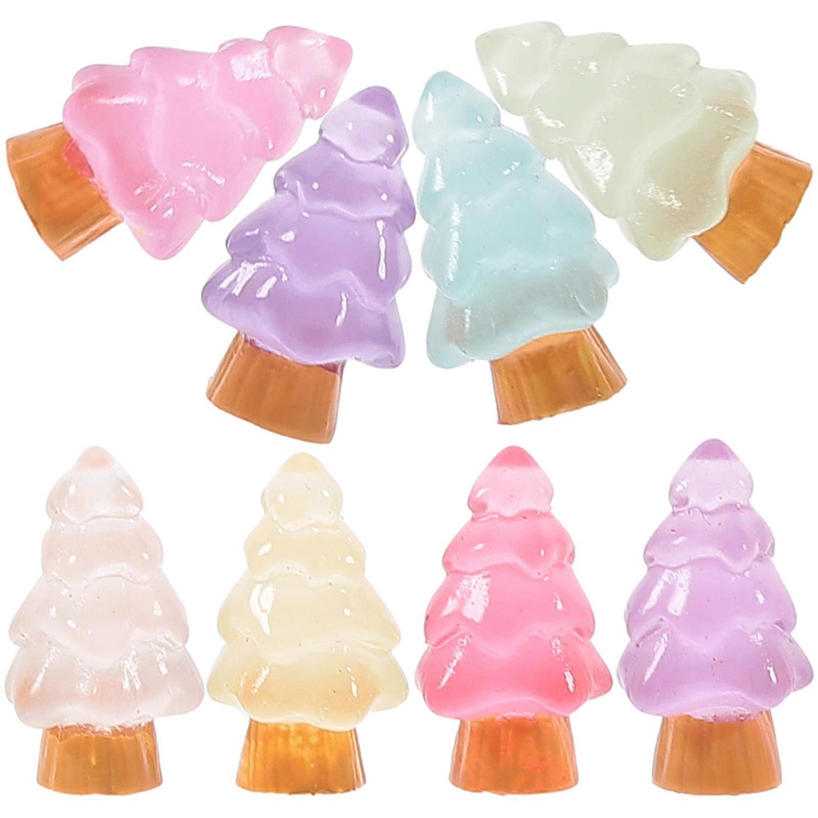 Assorted Color Christmas Tree Figurine Resin Ornament for 8Pcs Pack