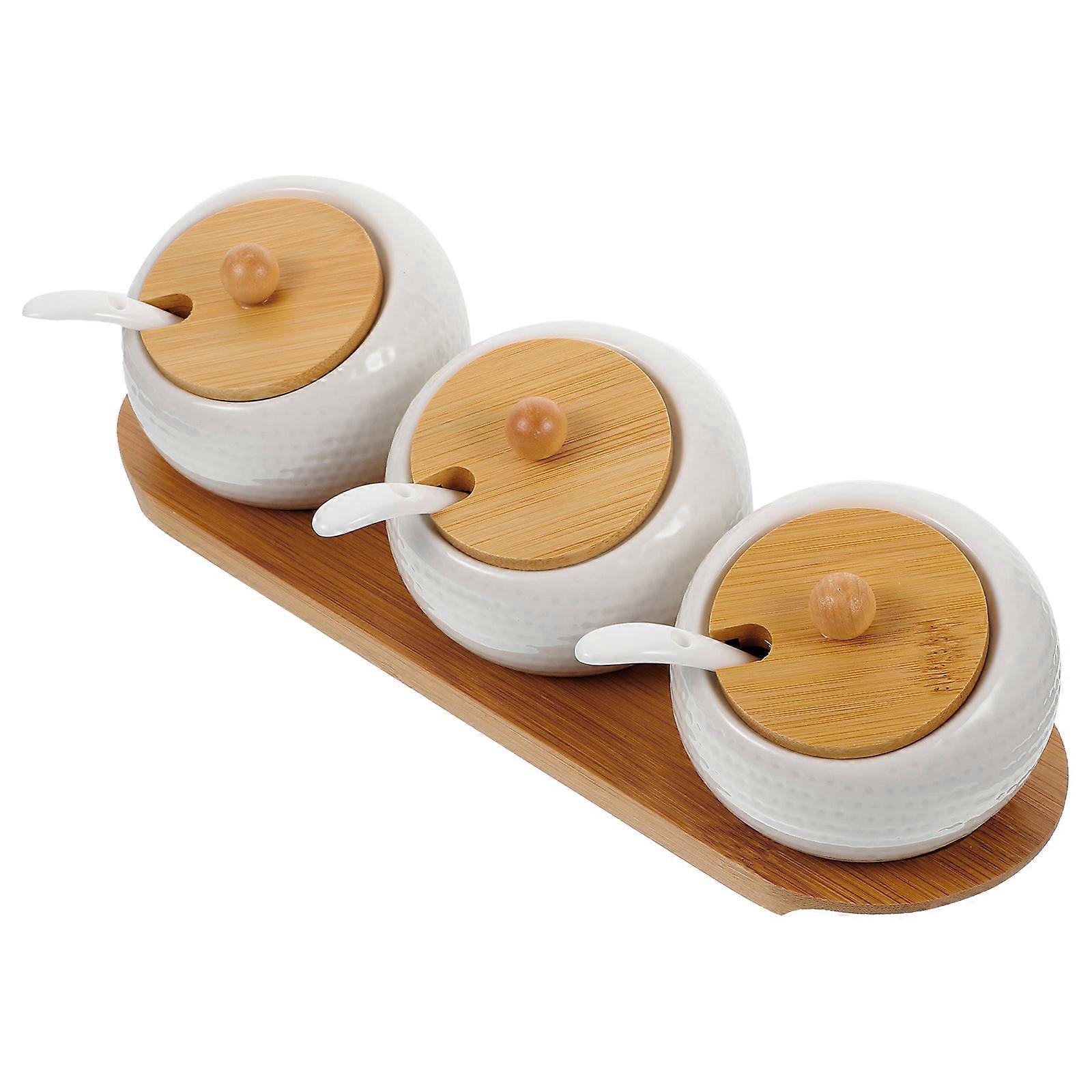 Kitchen Condiment Pots Ceramic Containers for Storage 2Sets Pepper Spice Jars