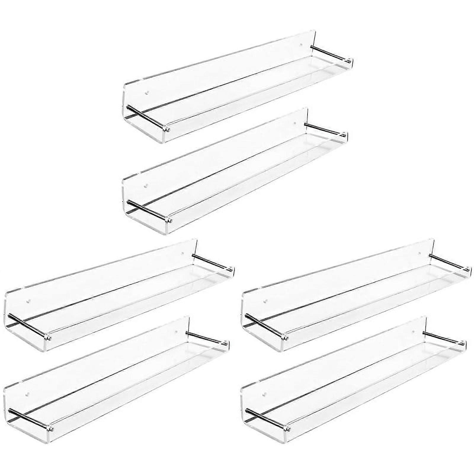 6 Pack Acrylic Floating Shelves, 15 L X3.25Inch W, Clear Bathroom Wall Shelf, Bookshelves, Display for Office