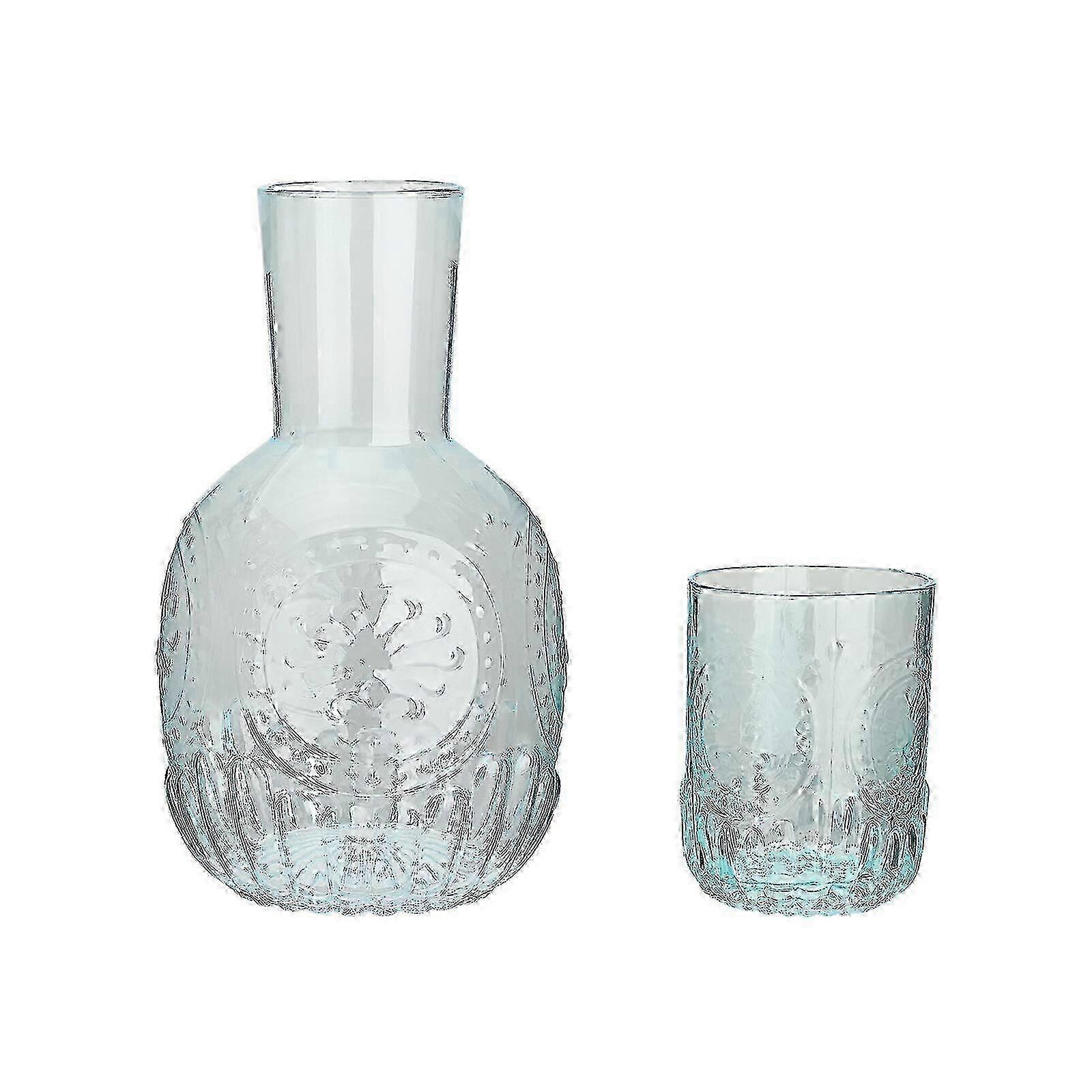 2024 New Vintage Bedside Water Carafe With Tumbler Ribbed Pitcher and Matching Drinking Glass Doubles As Lid - WK 25-26