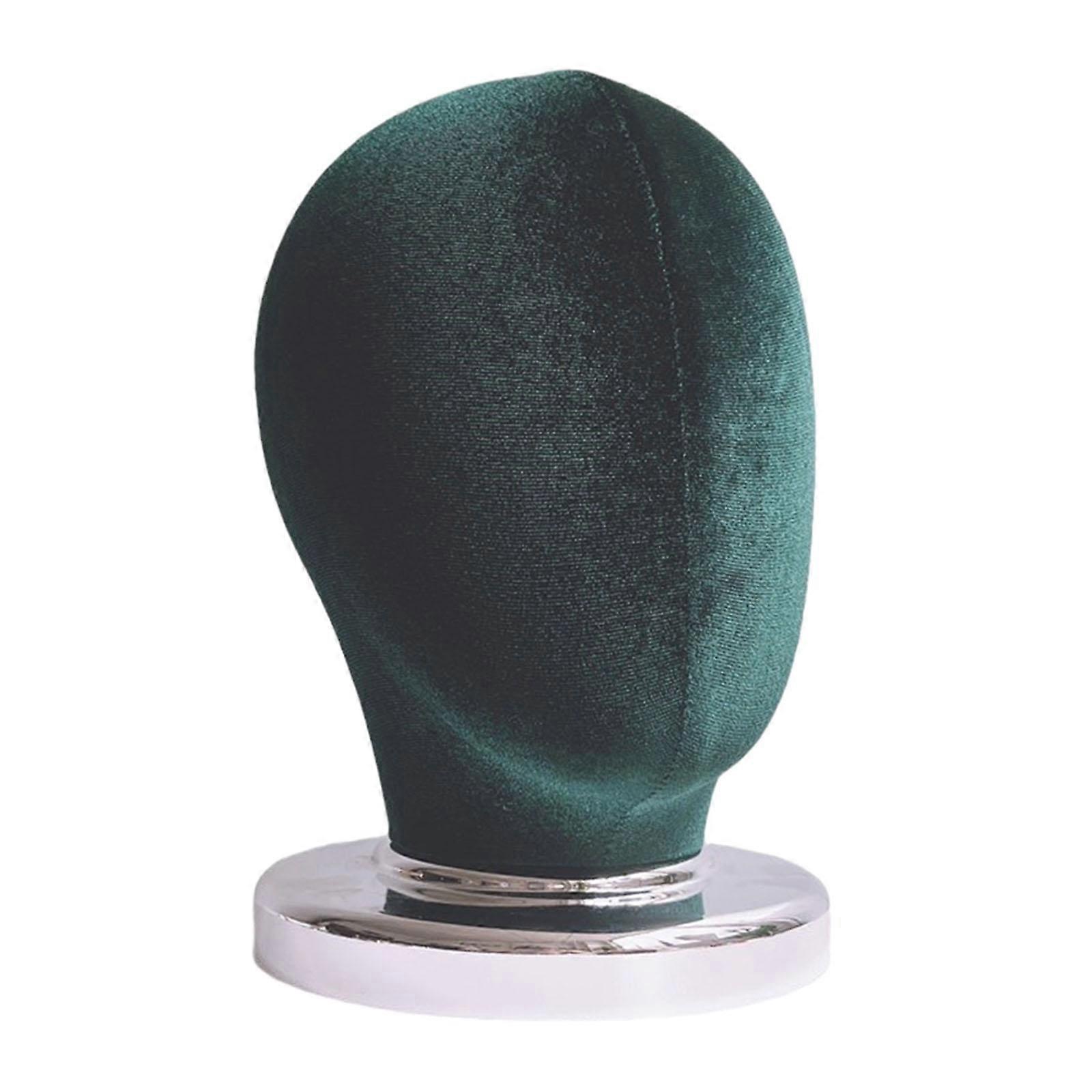 Canvas Block Head (Height 25cm) Stable Wig Display Head for Headwear Wig Hat Green Velvet