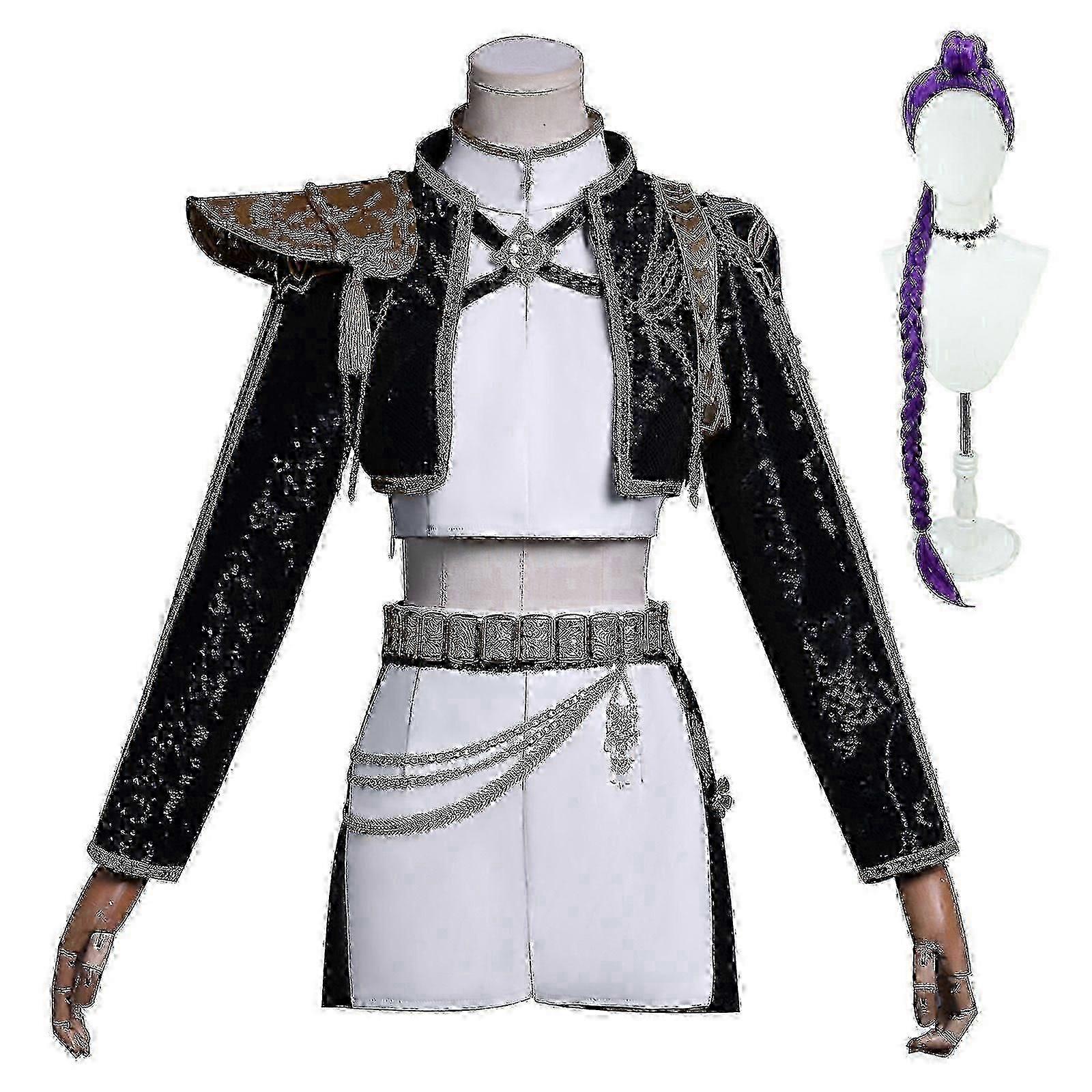 Kpop デーモンハンターズルミコスプレコスチュームセットハロウィンパーティーファンシードレスレディースブラック_a