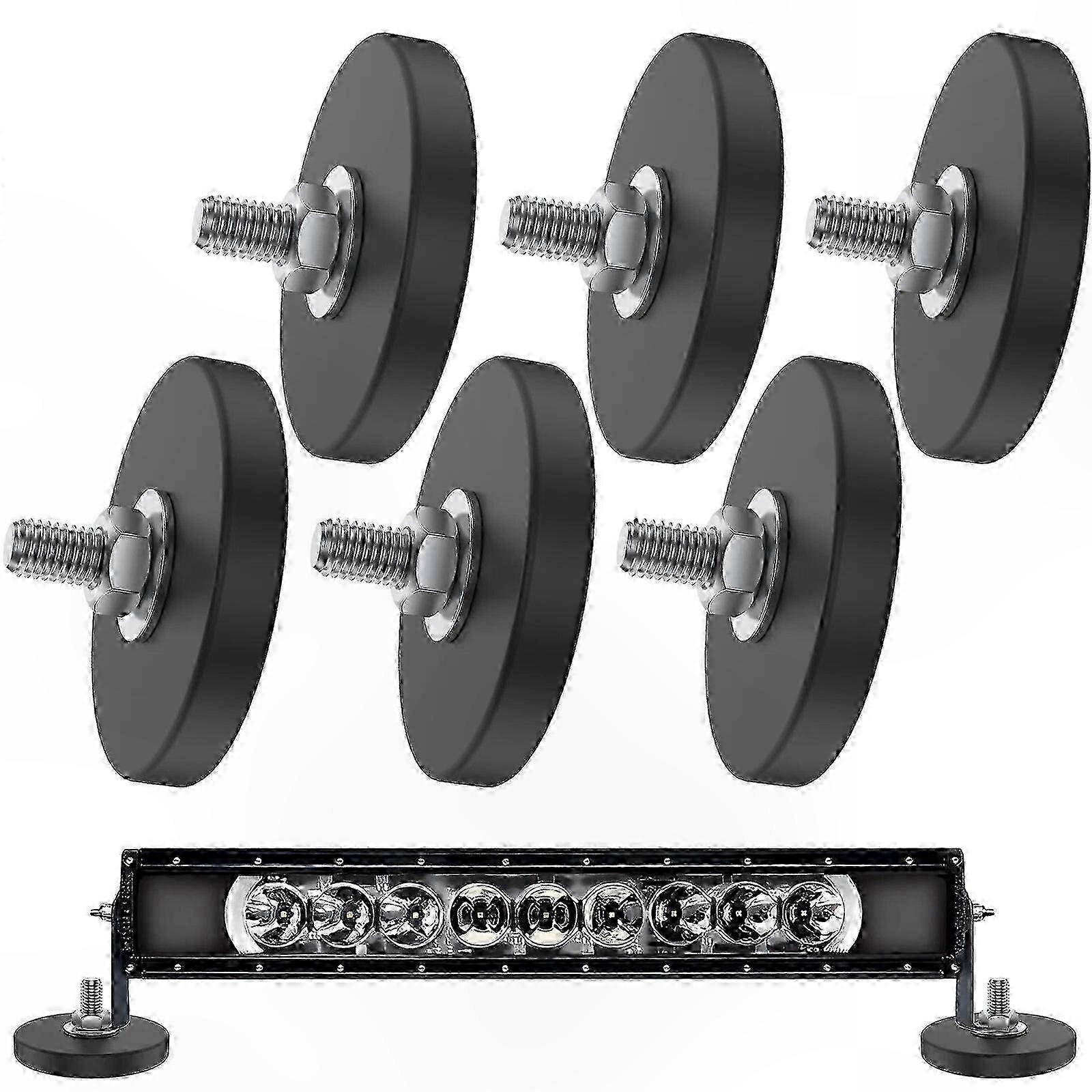 6Pcs M6 Thread Neodymium Magnet Base, 17 Inch Round Mounting Magnets for Lighting Bars, Anti-Scratch Strong Magnets