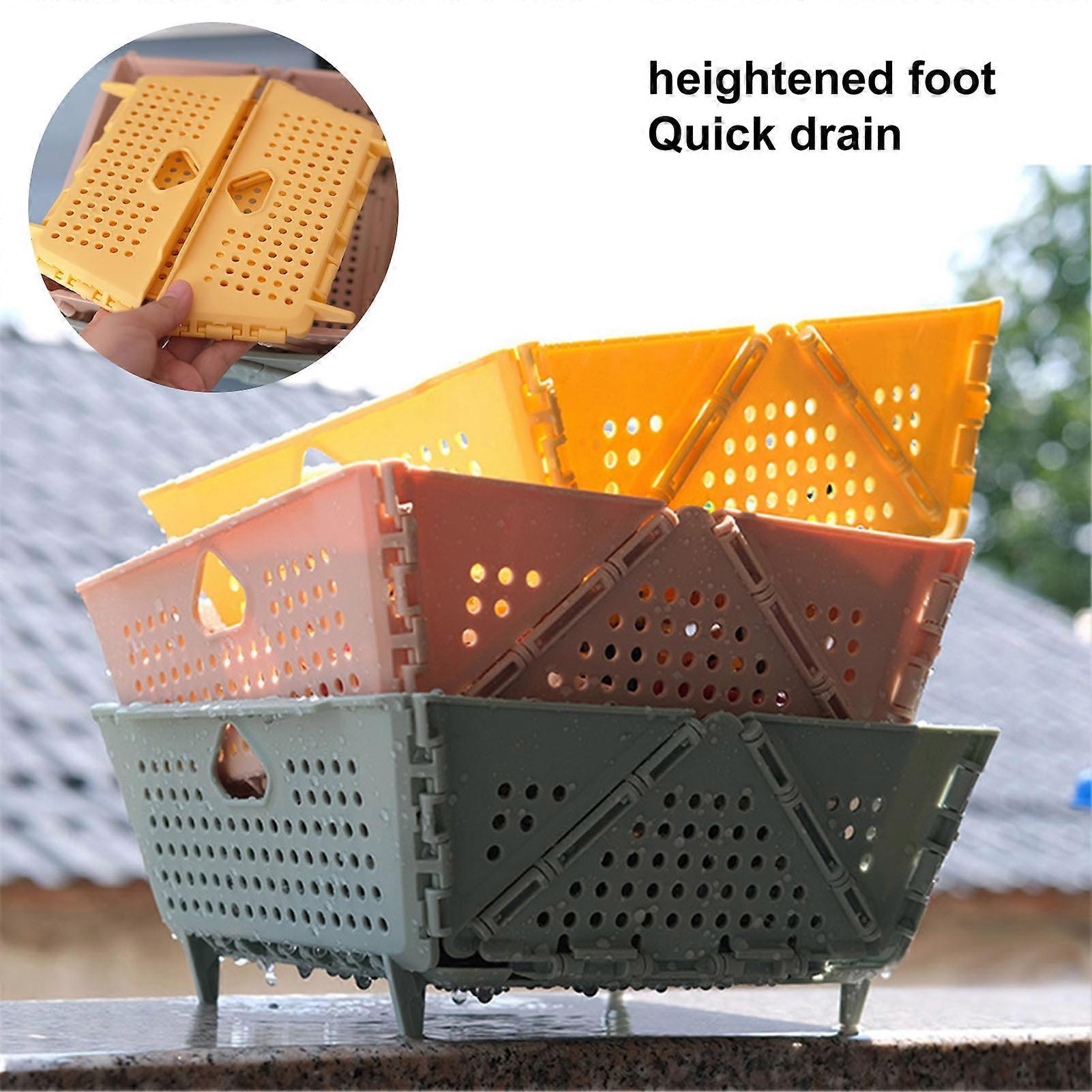 SUSUchens PP Folding Drain Basket Fast Draining Hygienic Space-saving Desktop Fruit Storage Basket for Kitchen Sink Green