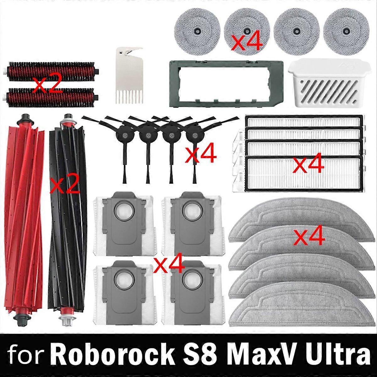 For Roborock S8 MaxV Ultra Sweeping Robot Accessories Main Side Brush Mop Cloth HEPA Filter Dust Bag