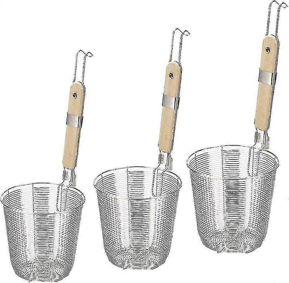 3-Pack Kitchen Noodle Colander with Hook, Stainless Steel, Basket