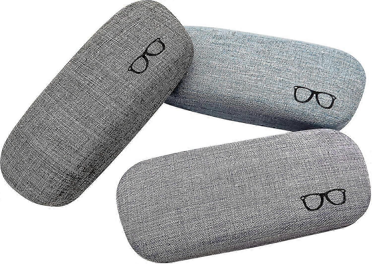 3-Pack Large Hard Shell Eyeglass Case with Linen Fabric - for Concise