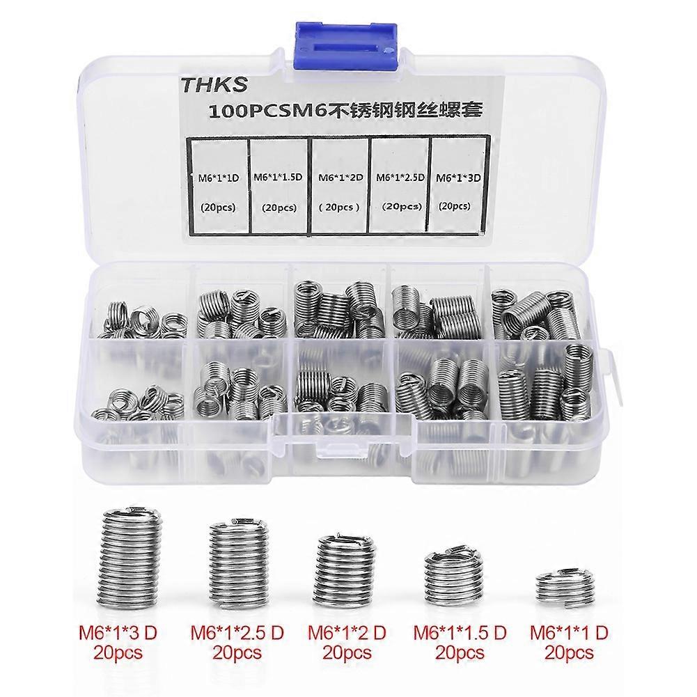 100pcs M6 Stainless Steel Coiled Wire Helical Screw Thread Inserts Set