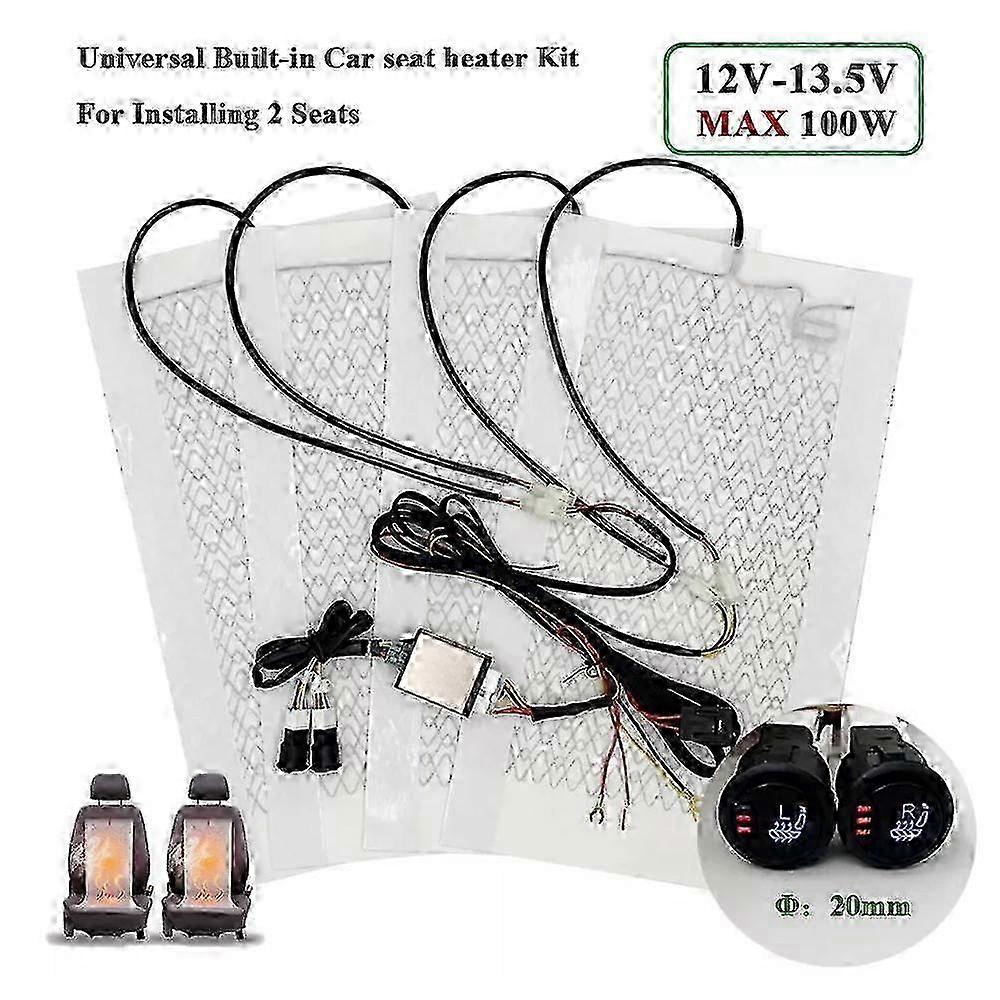 4Pcs 12V Universal Carbon Fiber Car Heated Pad 2-Seat Heater Kit 3-Level Switch js