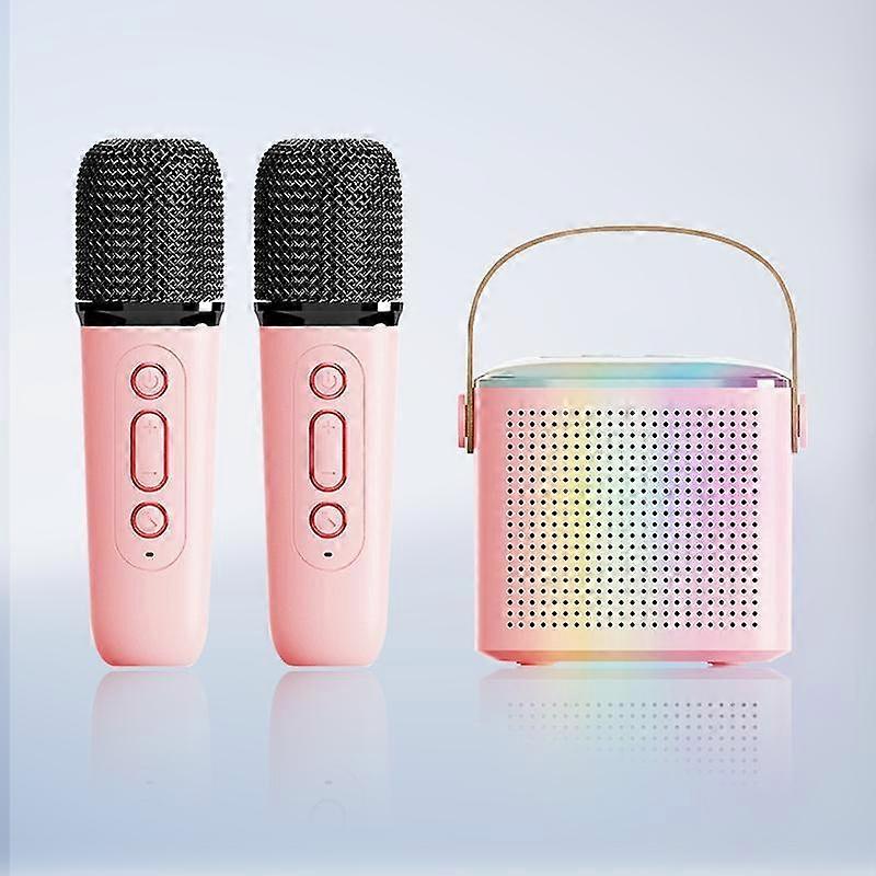 Portable wireless karaoke machine, equipped with 2 wireless microphones, 5W stereo, rechargeable design, suitable for music players and smar