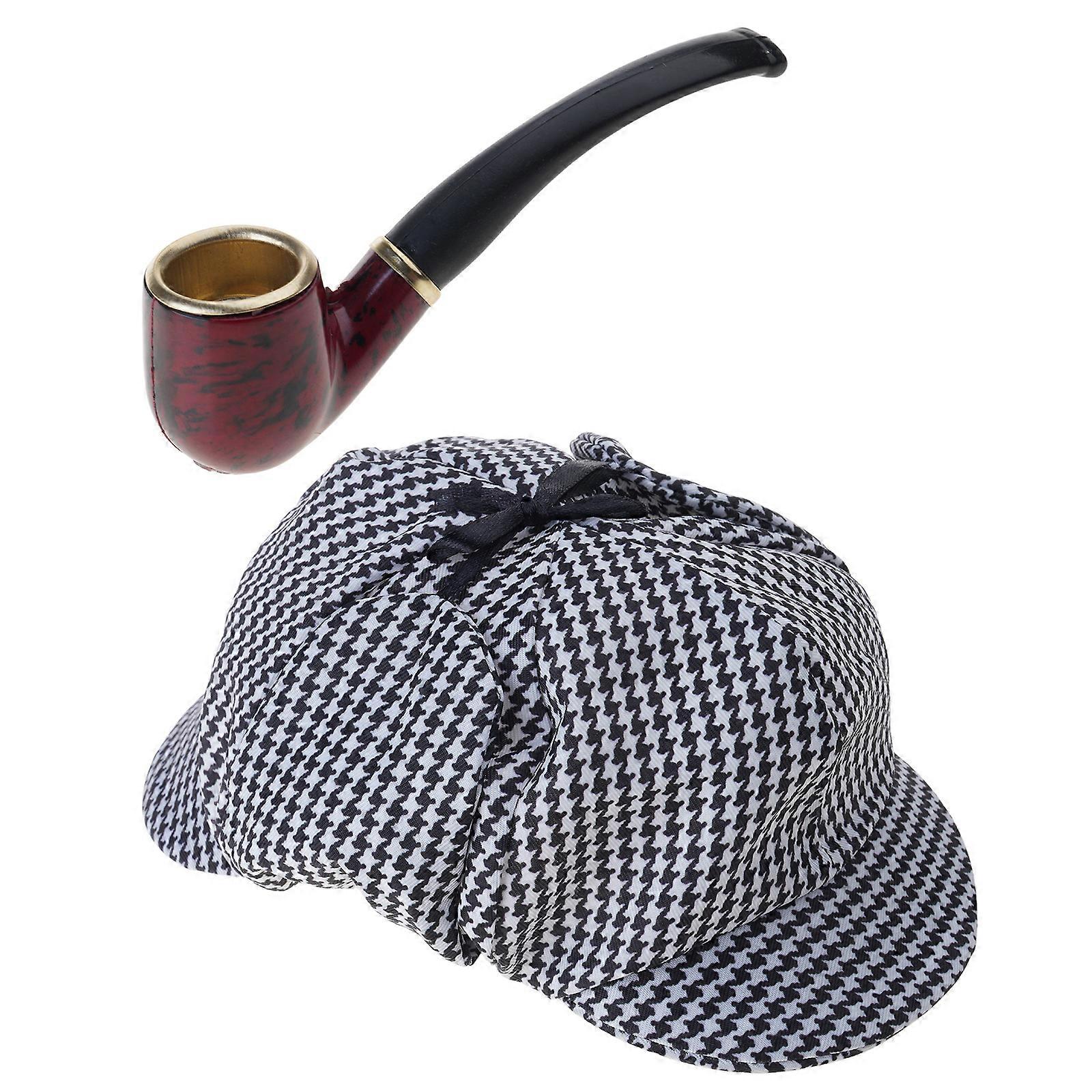 2 piese Costume de detectiv accesorii Pipe afumate Cosplay Pălărie Costum Pipă Costum de detectiv Set pentru bărbat negru