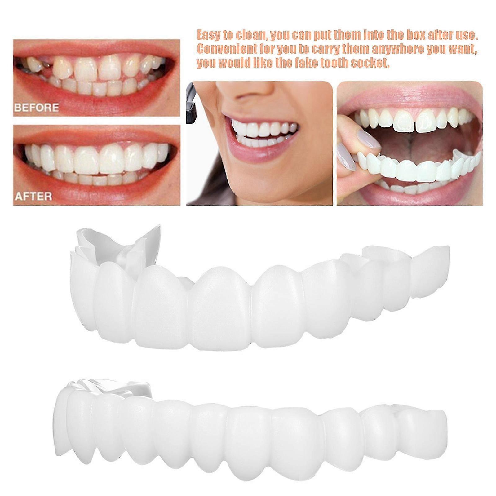 Snap On False Teeth Upper & Lower Dental Veneers Dentures Tooth Cover Set