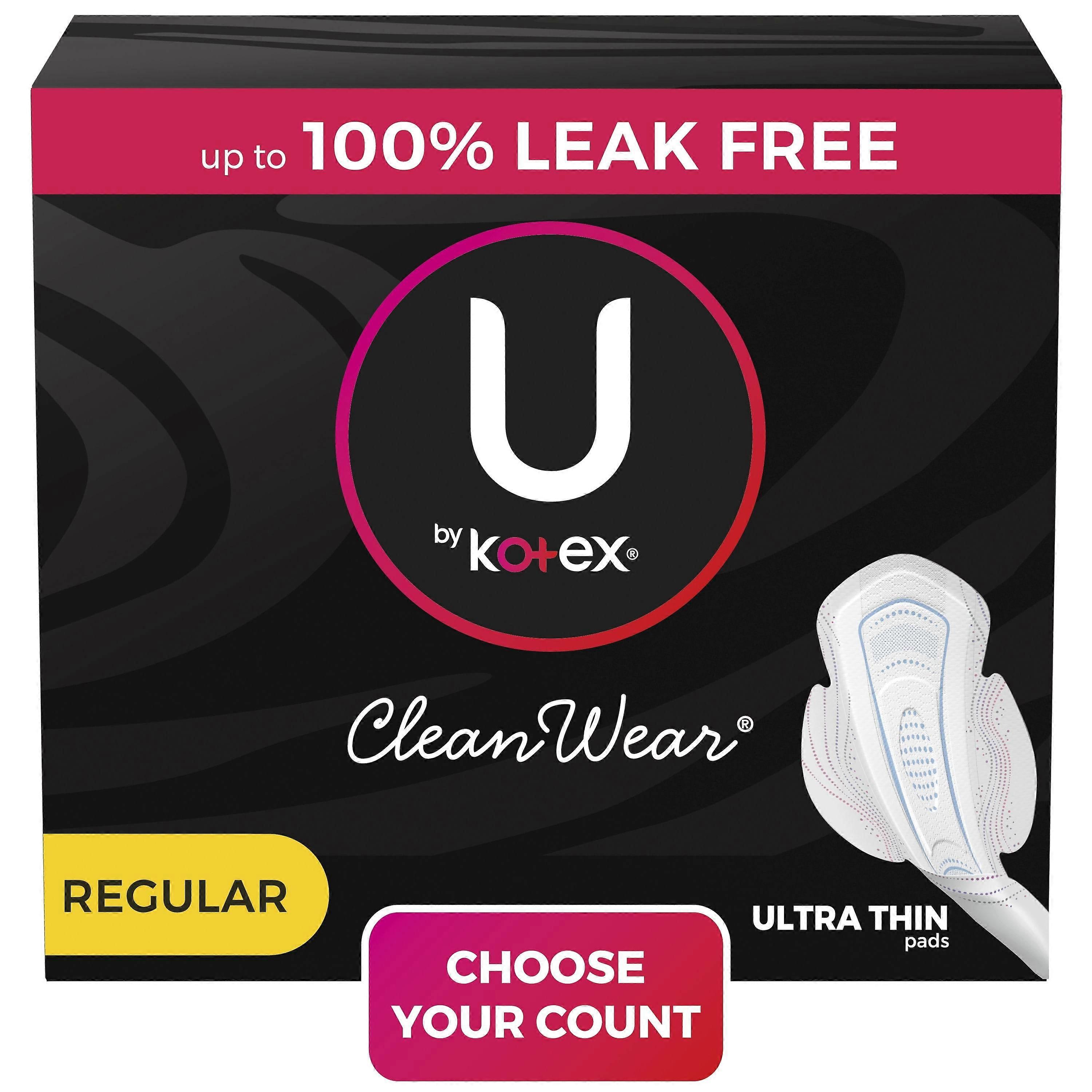 Kotex U Cleanwear 翼付き超薄型フェミニン パッド、レギュラー、46 個入り