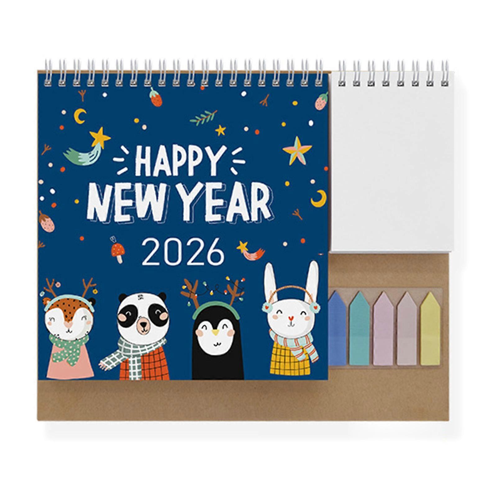 2026 Desk Calendar with Note Pad and Sticker Twin-Coil Binding Calendar 12 Month Runs Jan to Dec For Daily Scheduling Multicolor