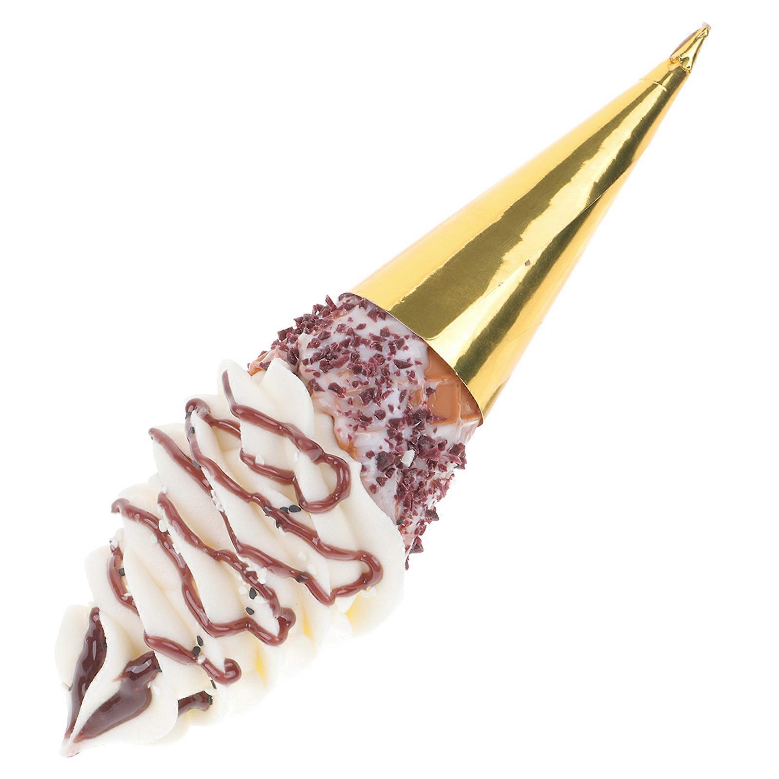 Simulation Ice Cream Prop Cone Model for Dessert Display Shop Window Golden Pvc 1Pack