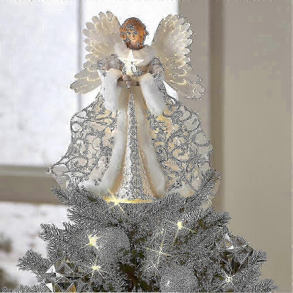 White Christmas Angel Tree Topper With Led Lights