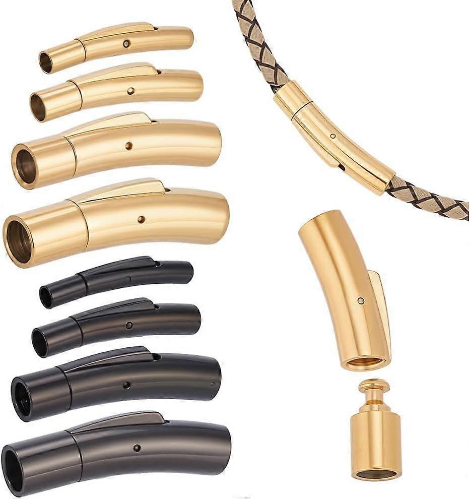 8 Pcs 8 Styles Leather Cord End Clasp 304 Stainless Steel Bayonet Clasps Column Clasps Connectors Closures Leathers Cords Buckle for DIY Bracelets Nec