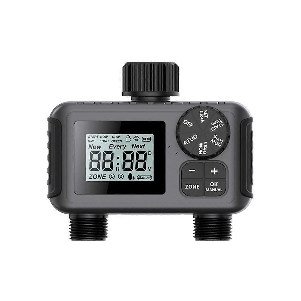 2-Way Programmable Watering Timer for Greenhouse, Lawn Automatic Hose Tap Irrigation System with Drip Controller Valve A