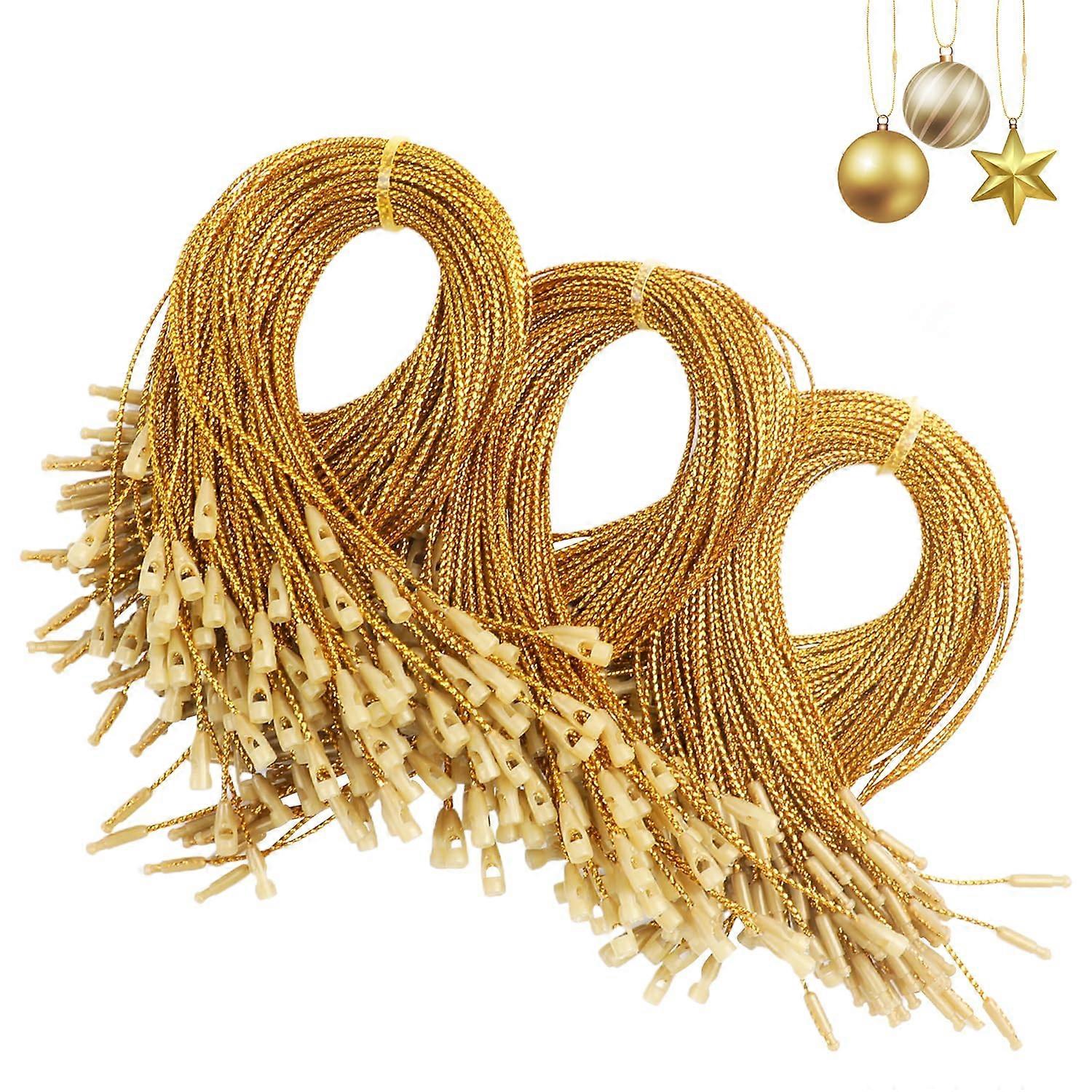300Pcs Christmas Ornament Hooks Gold Polyester Hanging Strings with Snap Fastener for Tree Decorations