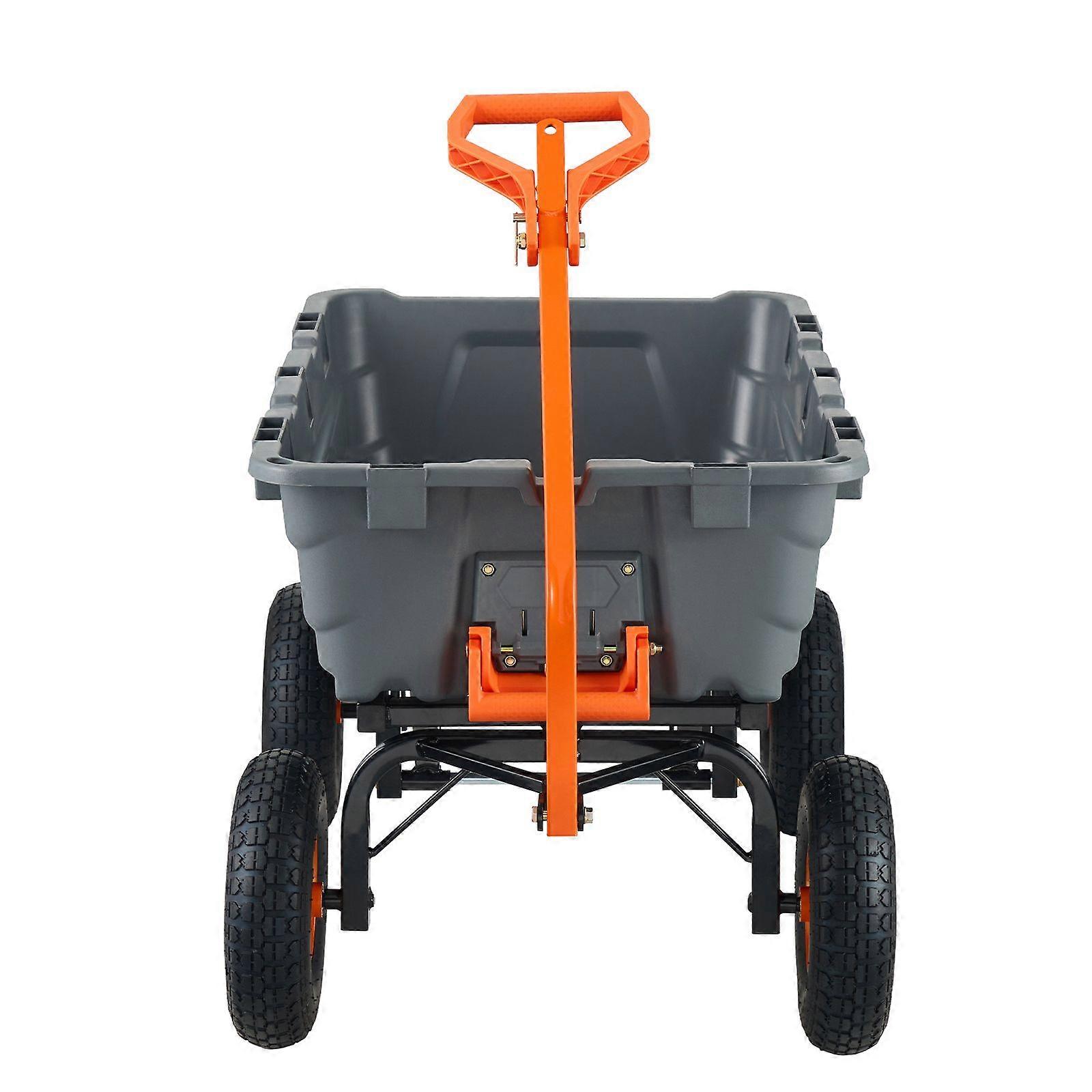 Dump Cart, Poly Garden Dump Cart with Easy to Assemble Steel Frame, Utility Wheelbarrow 1500 lbs Capacity, 13 inch Tires