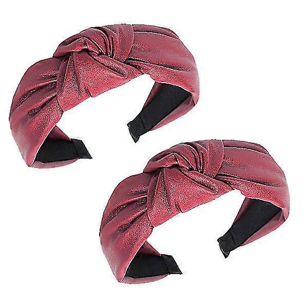Simple wide-brimmed headband in PU leather with knot in the middle