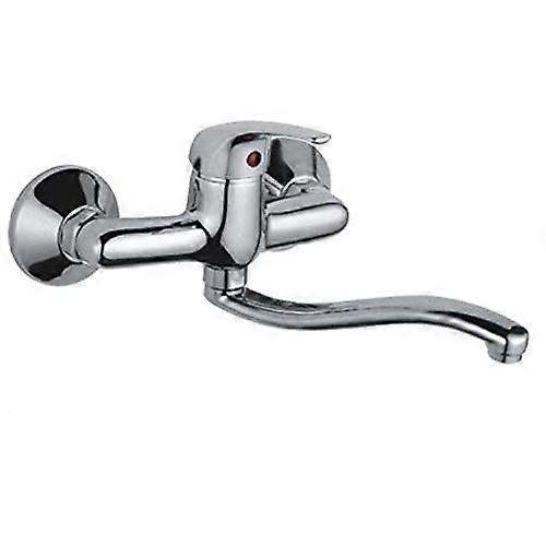 Wall Mounted Kitchen Faucet with 180° Rotating Spout, Single Handle Sink Mixer, Silver Finish