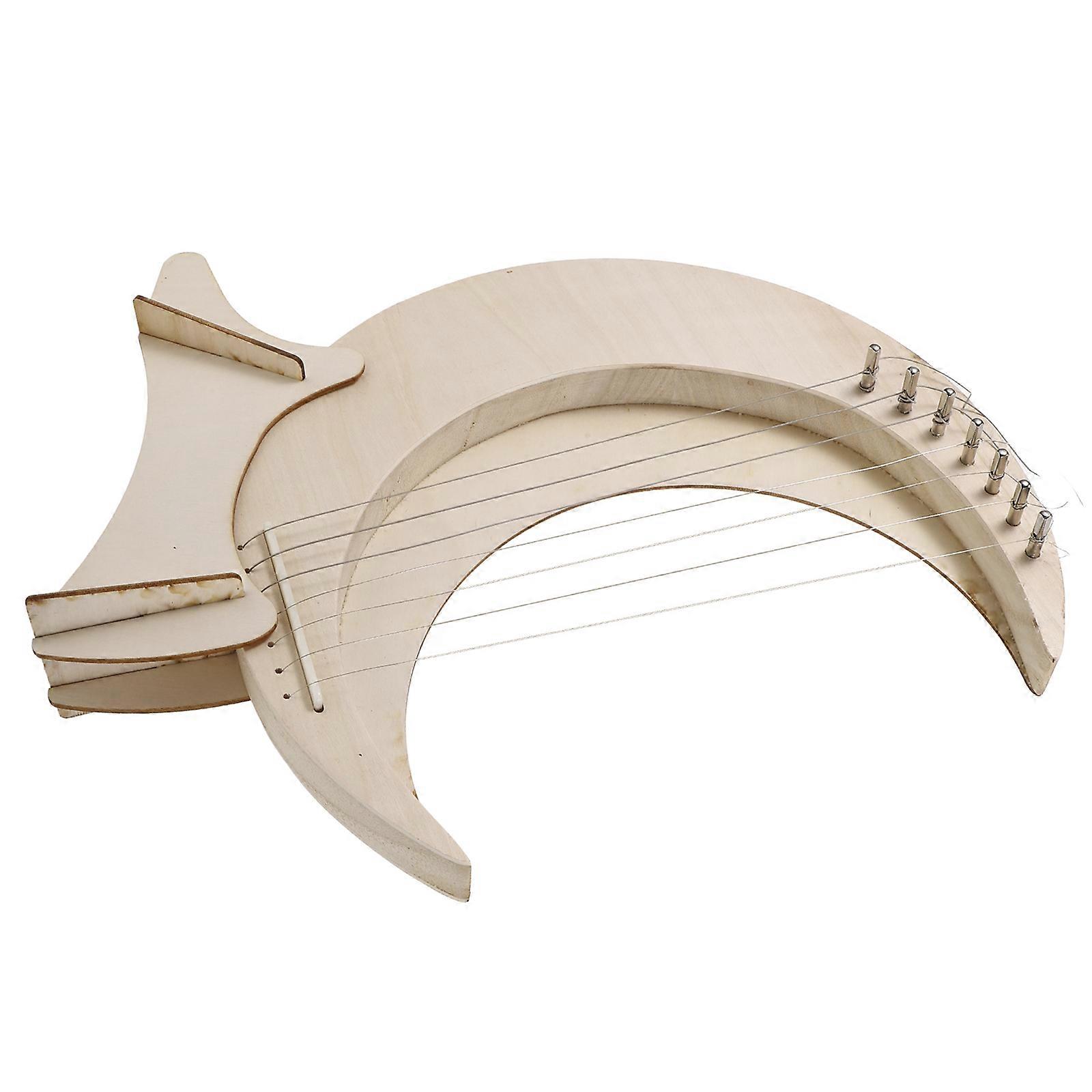 Music Instrument Beginner Lyre Harp Moon Shaped Harp Portable Design Beige Color 35.00X29.00X6.50CM 1 Set