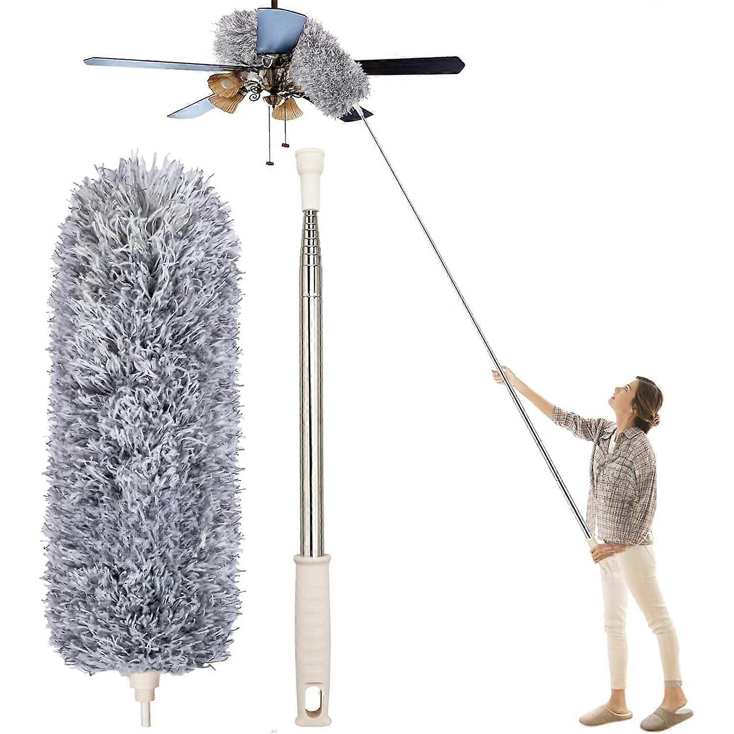 Microfiber Feather Duster with Extendable Bendable Pole for Ceiling Fans, Blinds, Furniture, Washable