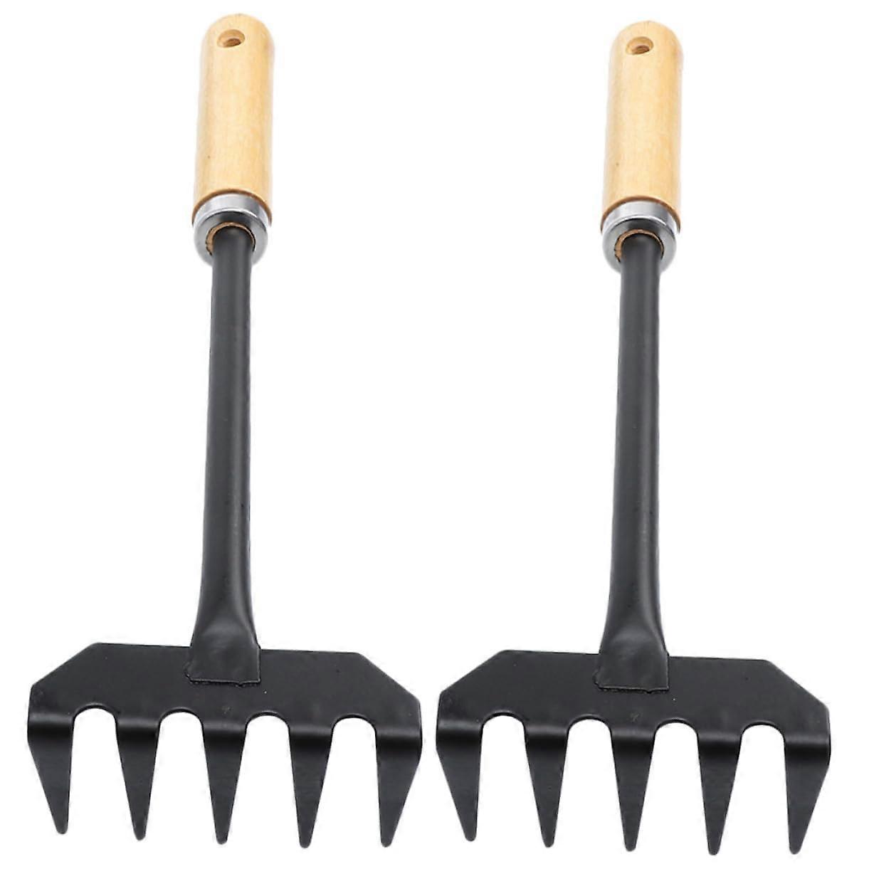 2Pcs Small Garden Hand Rake with Ergonomic Grip for Weeding Soil Loosening and Leaf Removal