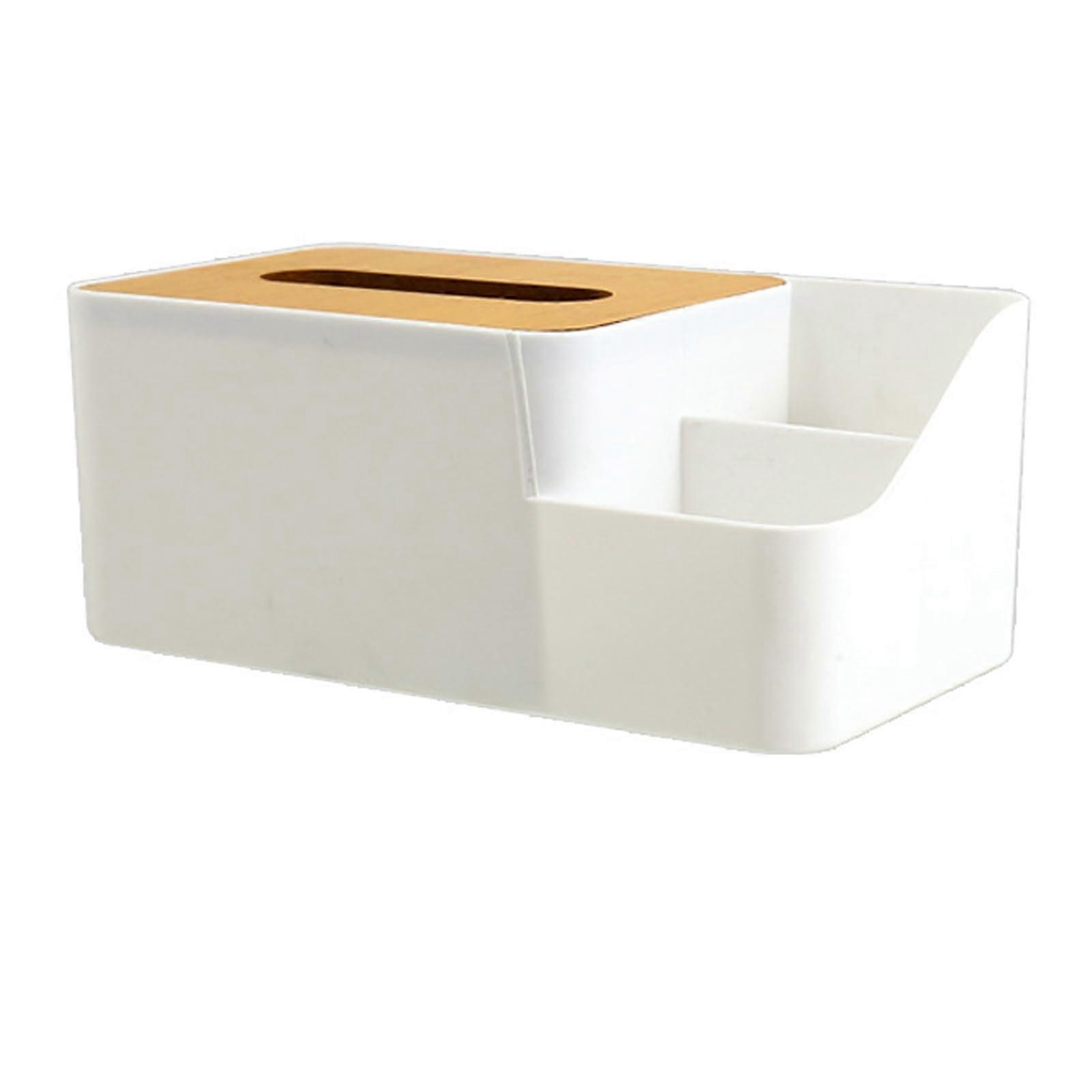 Tissue Box Organizer with Dual Compartment Storage, Modern Square Holder for Remote and Phone
