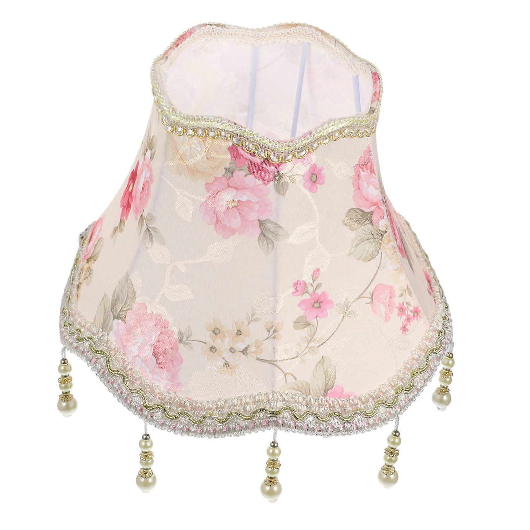 Vintage Fabric Lampshade with Beaded Fringe for Table and Desk Lamps, Elegant Bedroom Decor
