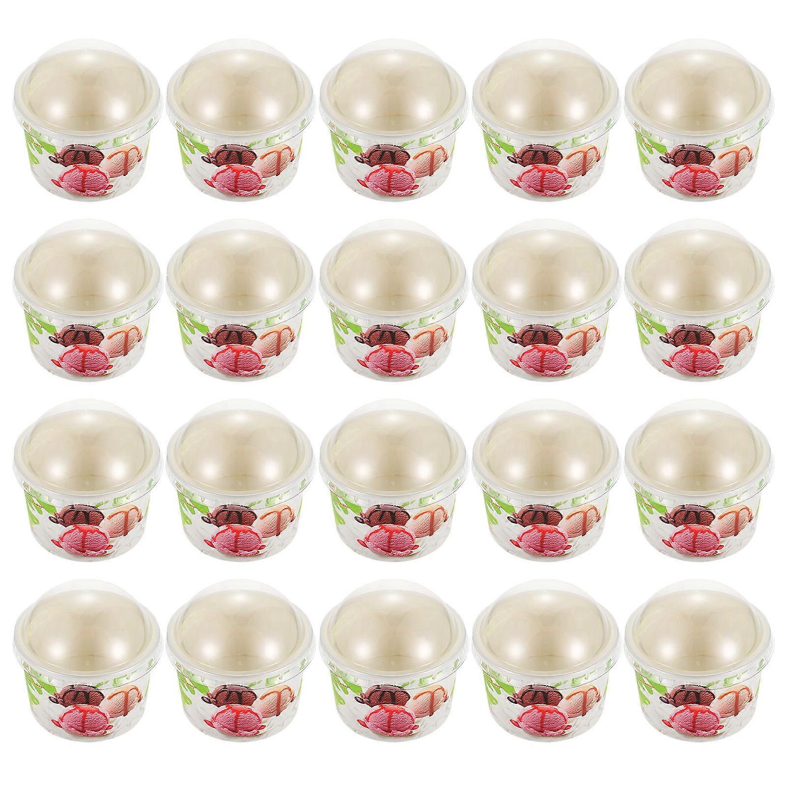 Paper Ice Cream Cups 100Sets for Dessert Use Disposable with Lids