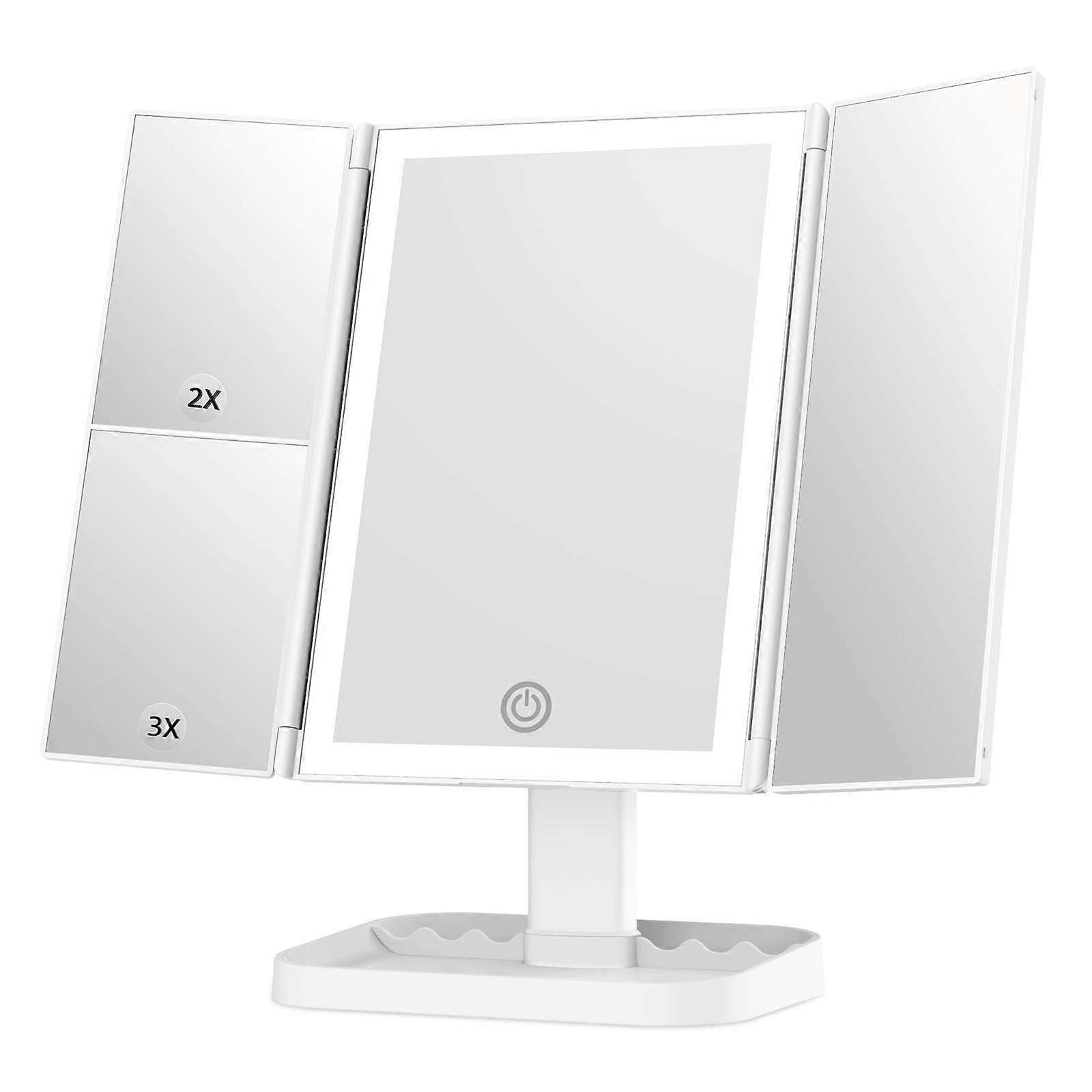 Rechargeable Lighted Makeup Mirror with 3 Color LED, 10X 3X 2X Magnification, 360° Rotation, White