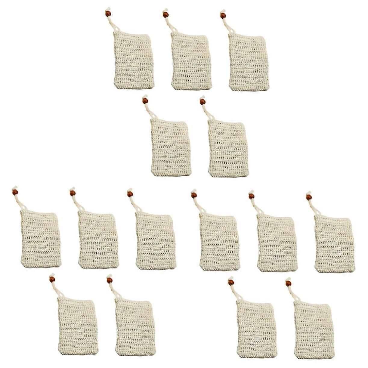 15pcs Soap Saver Bag with Drawstring for Quick Foaming and Gentle Exfoliation, Beige 14x10cm