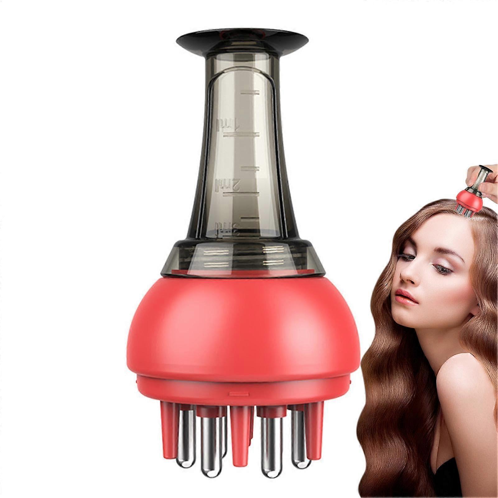 Hair Oil Applicator Bottle with AntiLeak Rollerball Comb for Scalp Massage and Hair Growth – Red