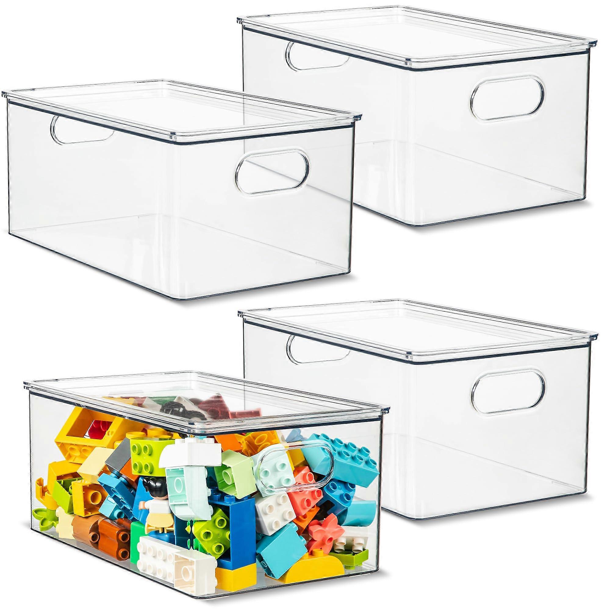 Clear Storage Bins with Lids, Stackable Plastic Containers for Pantry, Fridge, Cabinet, 4 Pack