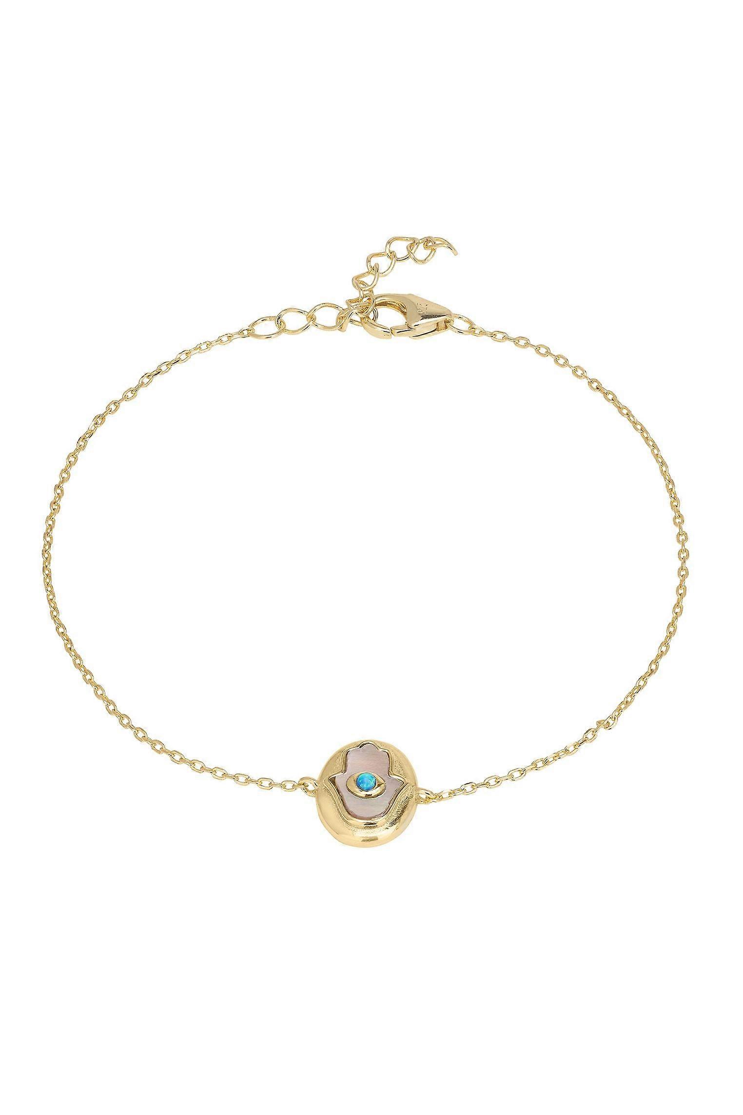 Hamsa Hand Mother Of Pearl With Opal Bracelet Gold