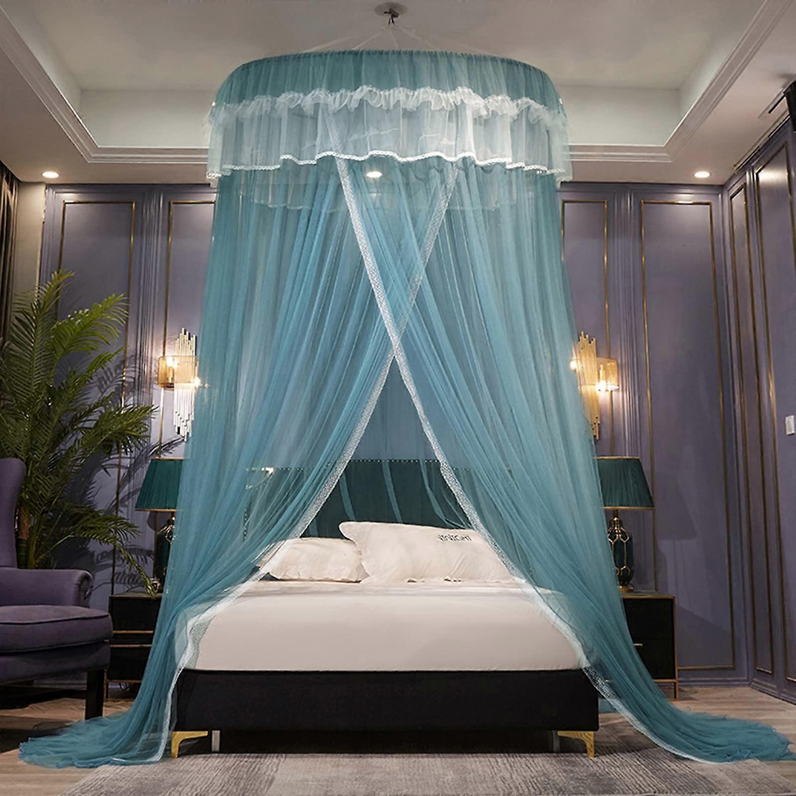 Mosquito Net Bed Canopy with Dome Design, Breathable Polyester for Double and Single Bed, Blue