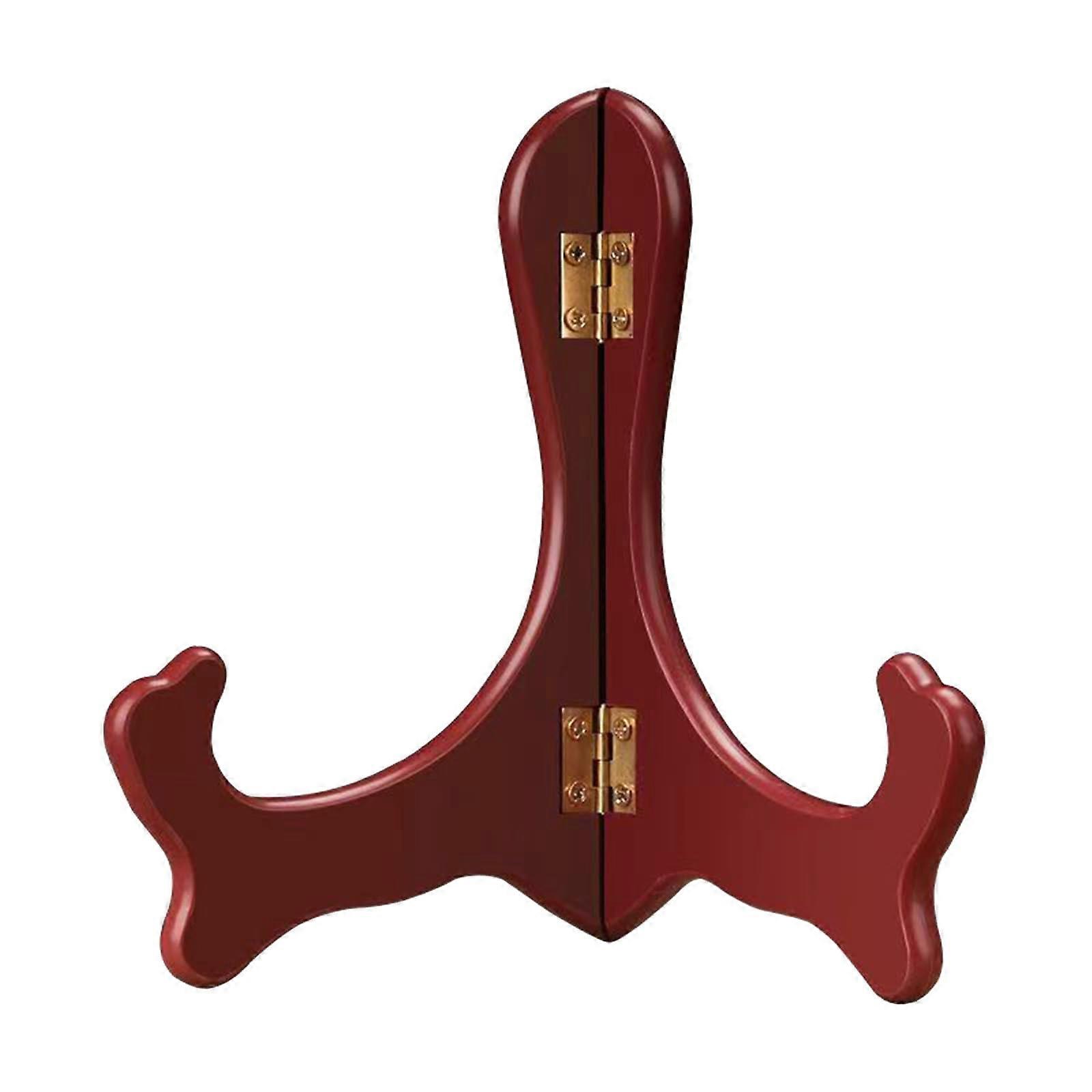 2 Pcs Adjustable 5 Inch Red Wood Style Paw Print Decorative Plate Display Stand with Elegant Curved Edges