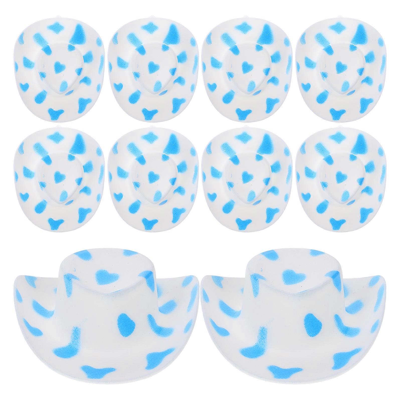 Miniature Cowboy Hat Blue Plastic for Home Use 10Pcs Set